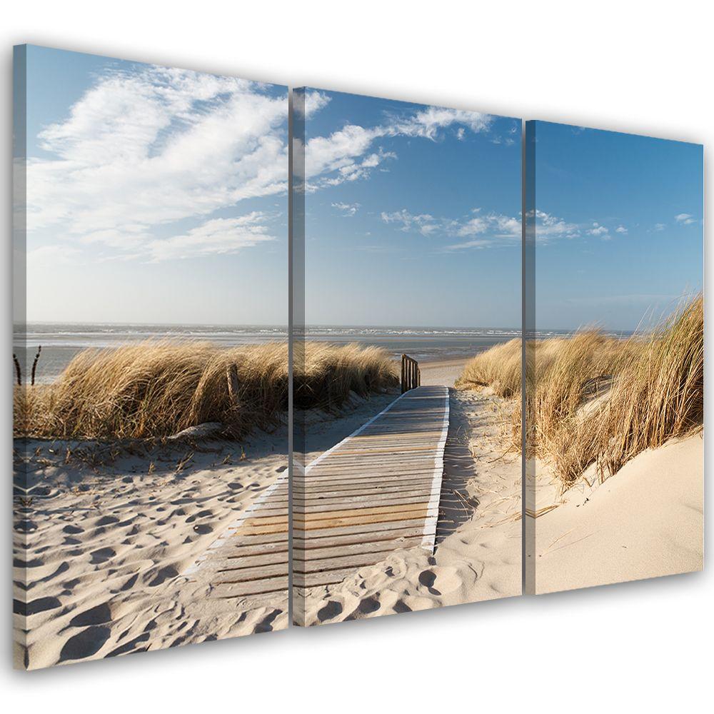 3 stykke lærredsprint, Strand Havsand Natur