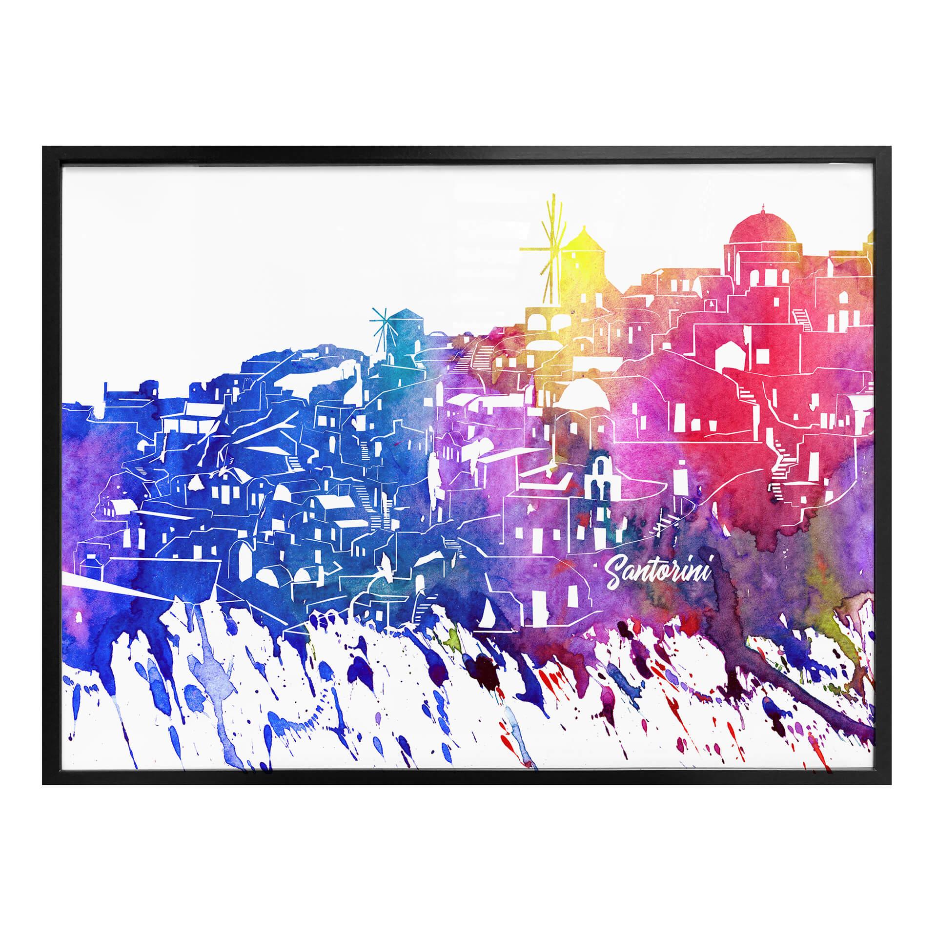 Póster Bleichner - Acuarela Santorini Skyline