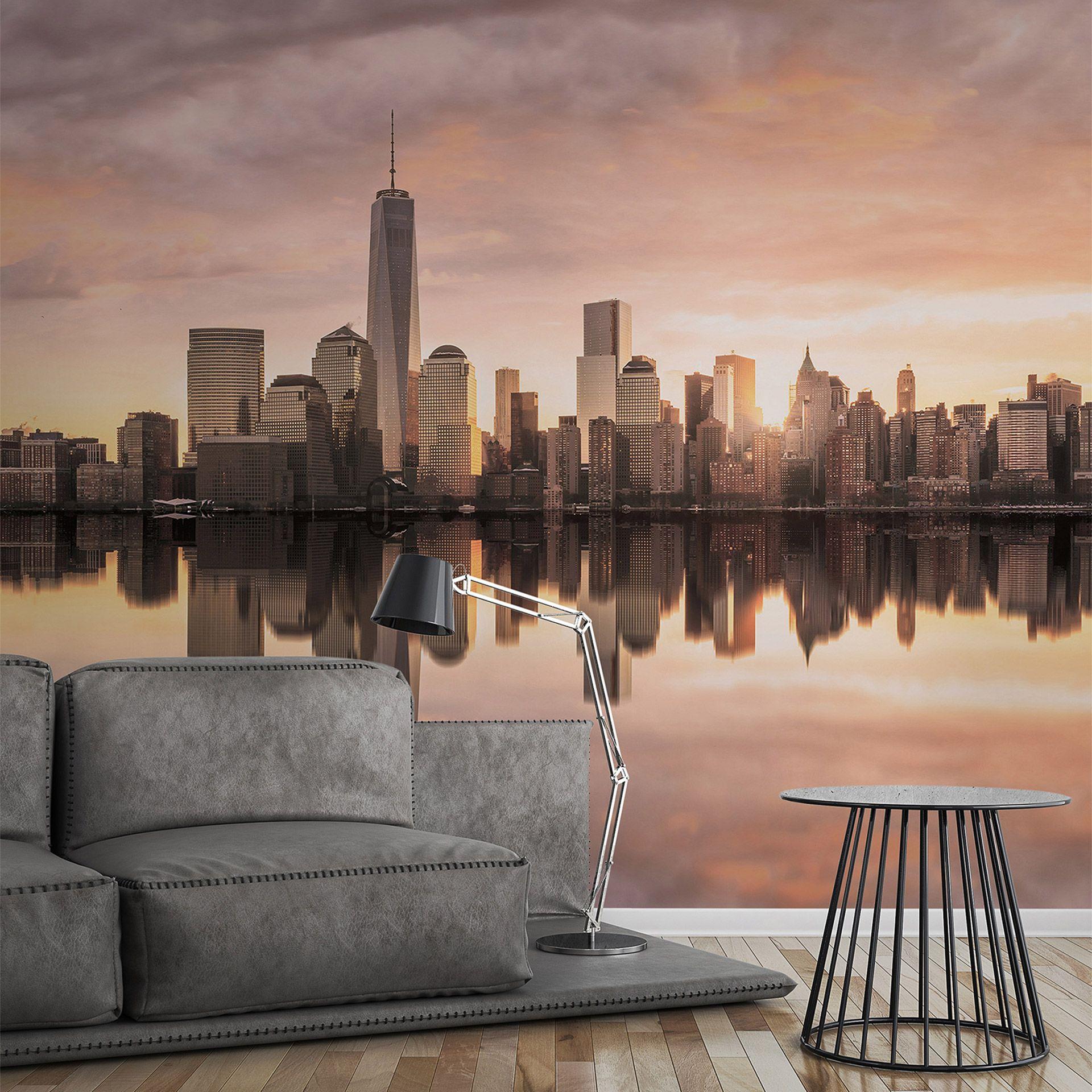 Tapet Designwalls i grå og orange non-woven tapet Skyline New York New York New York 0