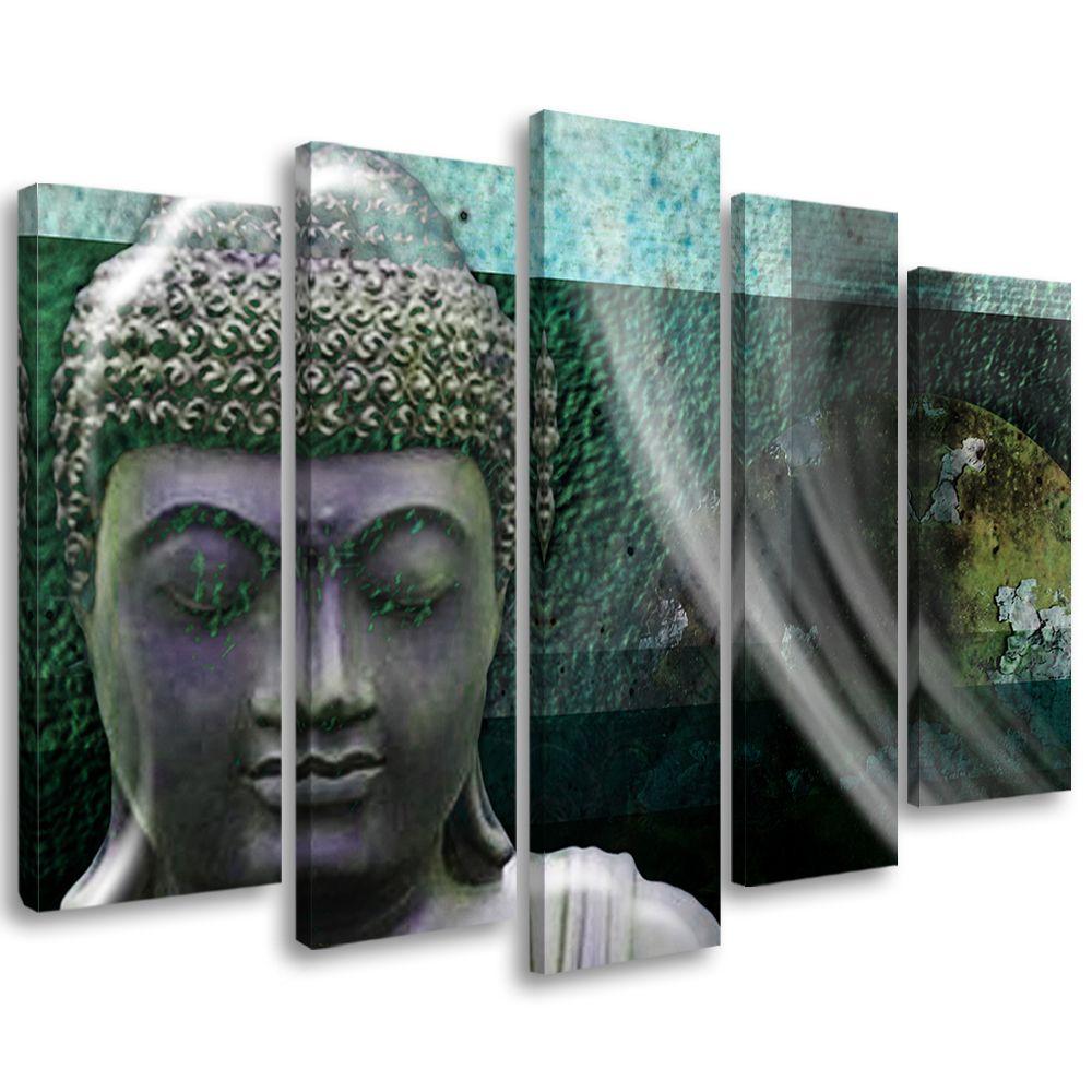 5 stykke lærredsprint, Zen Buddha turkis wellness