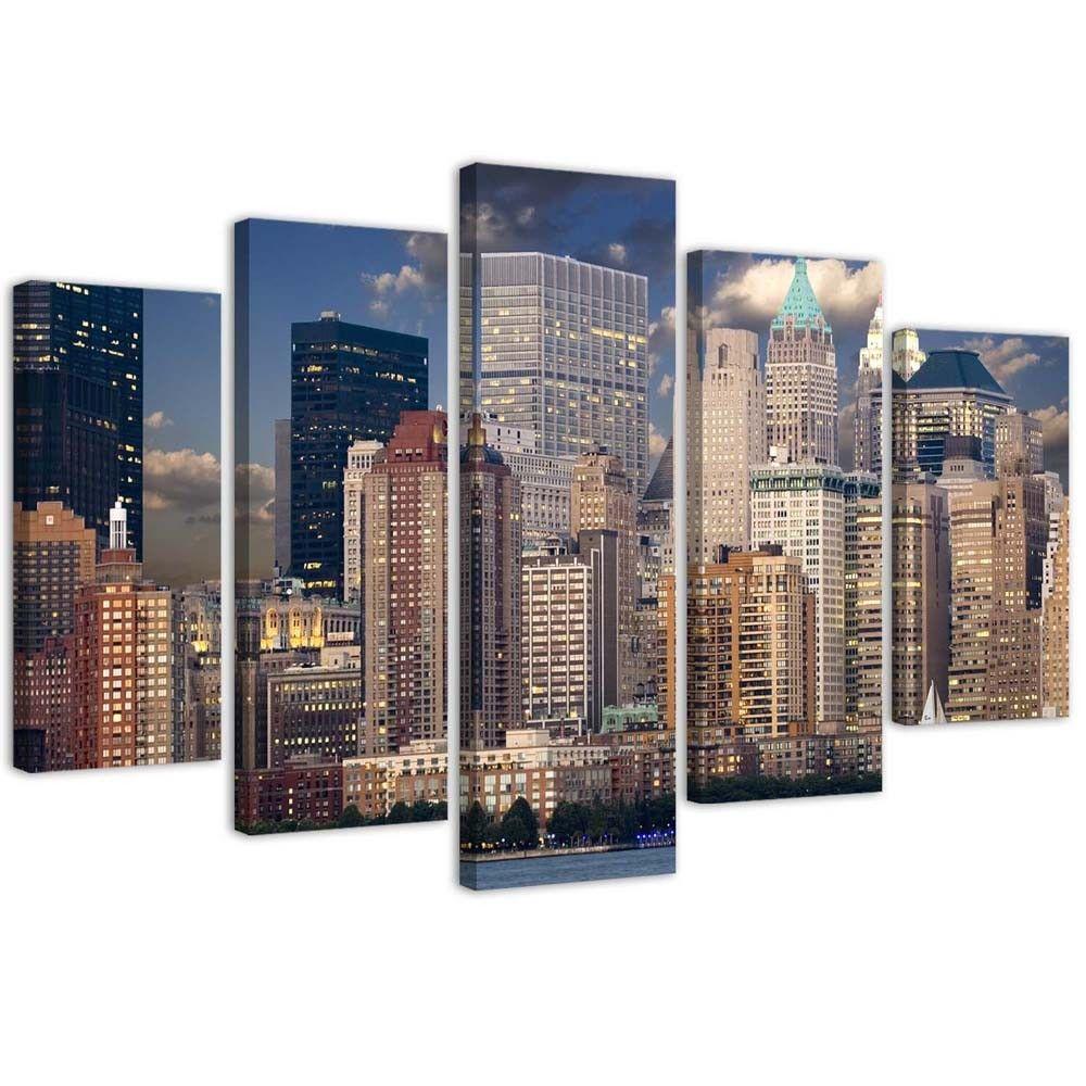 Lærredstryk 5 stykker, City New York Manhattan