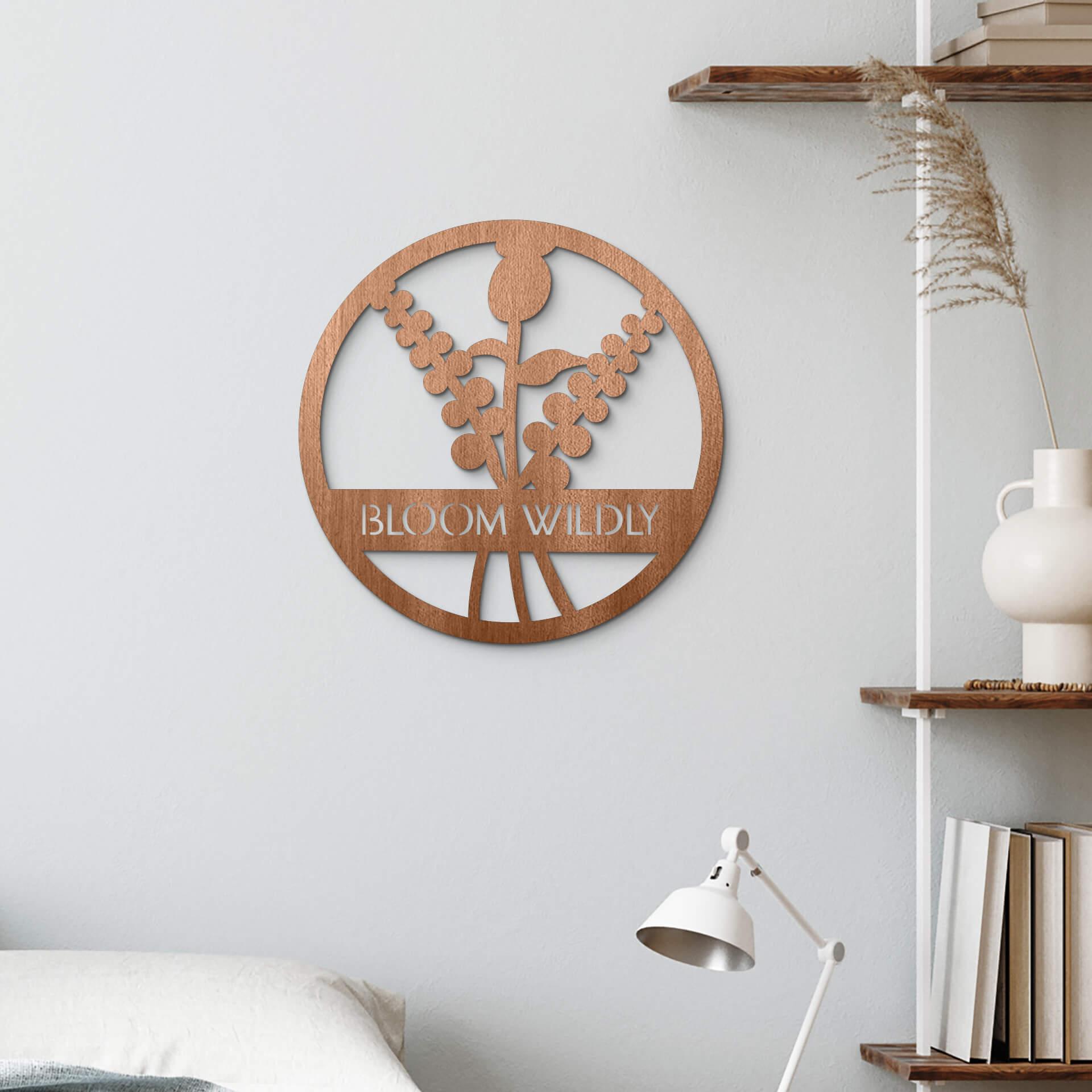 Decoración en madera caoba - Flores en círculo - Bloom Wildly