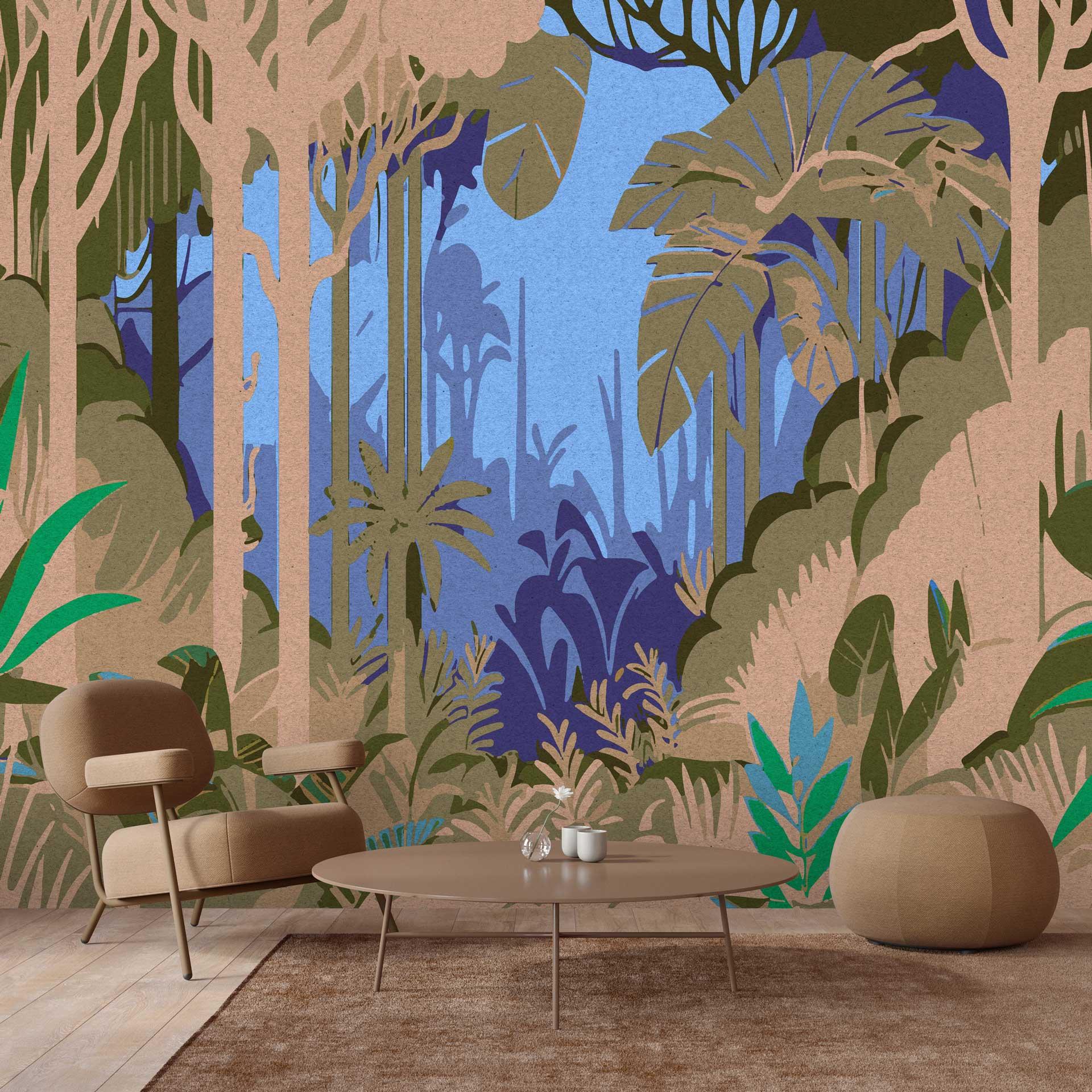 Jungle Dawn Wallpaper Mural - Stemningsfuldt non-woven tapet med tropisk skovmotiv