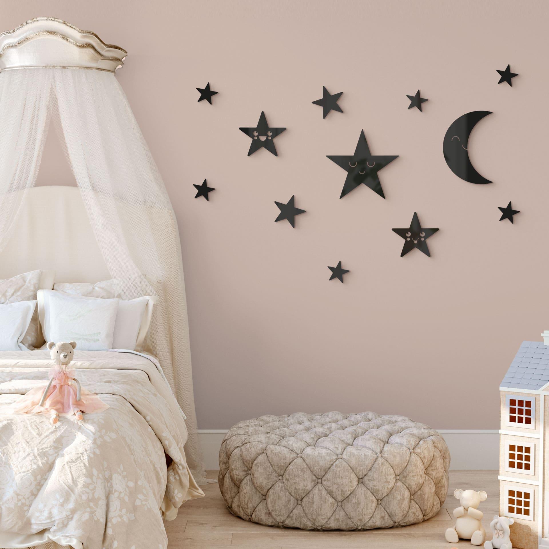 Set de decoración acrílica luna y estrellas - Kawaii