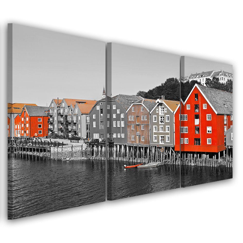 3 stykke lærredstryk Building Sea