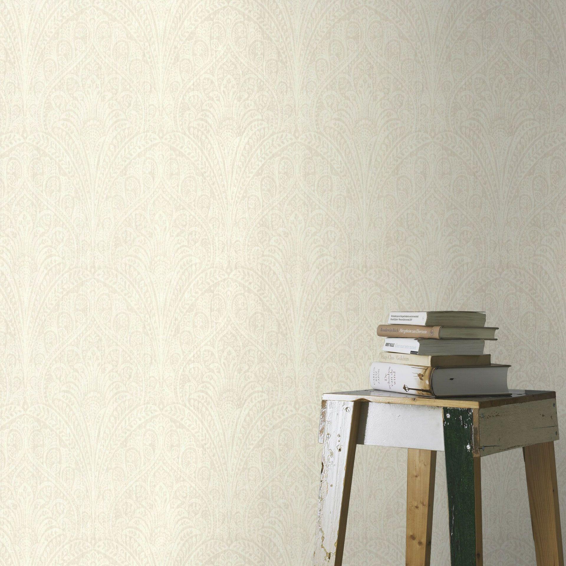 Rasch non-woven tapet, mønster tapet Indian Style creme hvid