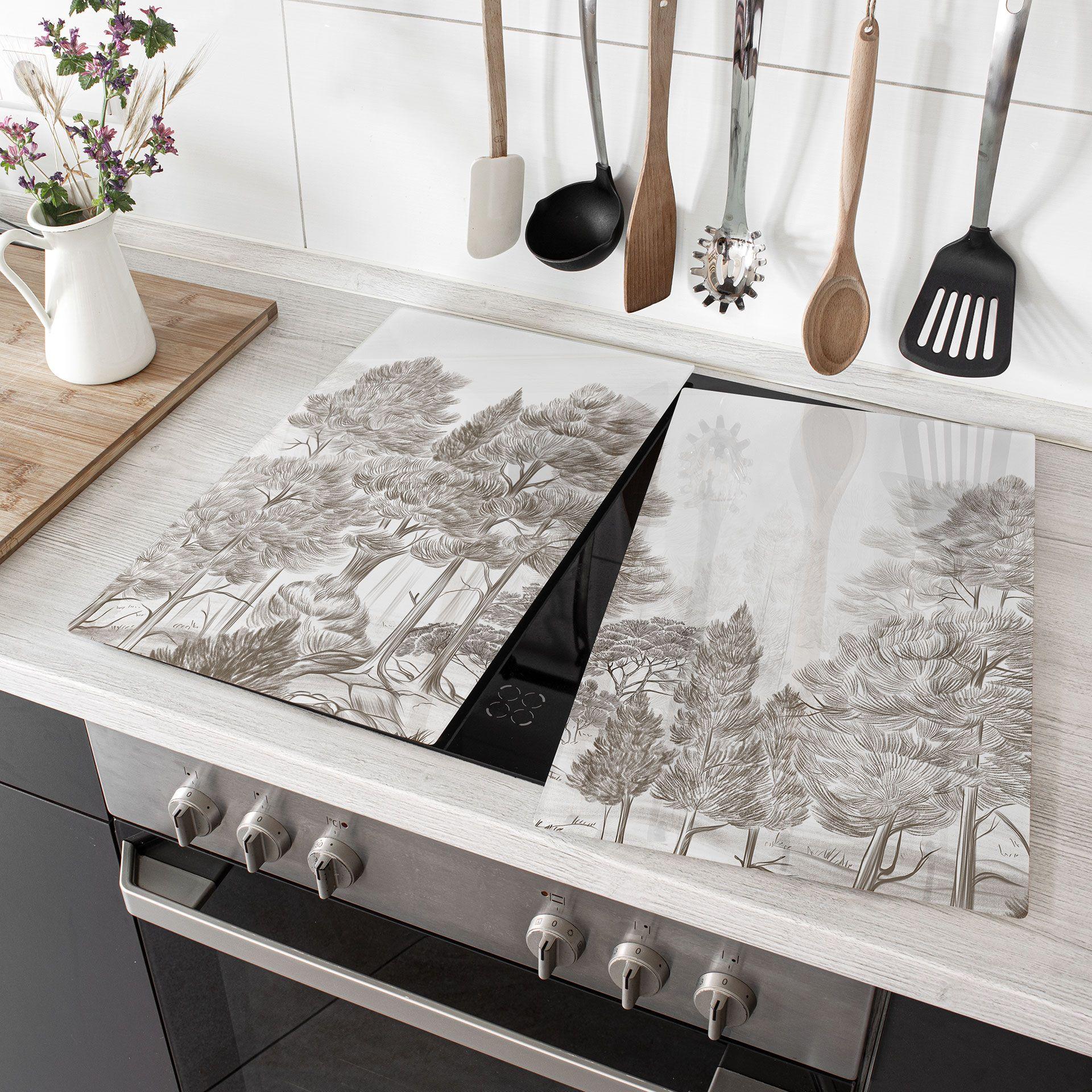 Afdekplaat fornuis bos met boslandschap in beige - Ms Tiff