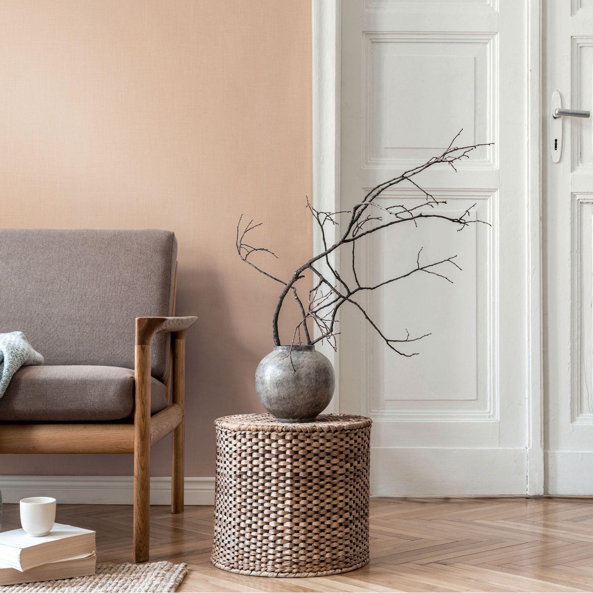 Enkelt tapet linnedlook sandbeige - almindeligt Ikke-vævet tapet struktureret mat