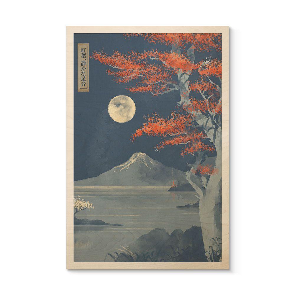 Cuadro de madera luna llena sobre la cumbre del Fuji-san - Roze