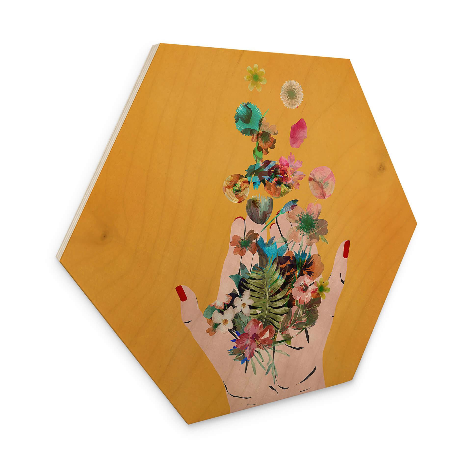 Sekskantet træ Treechild - Colorful flowers in Frida's hands