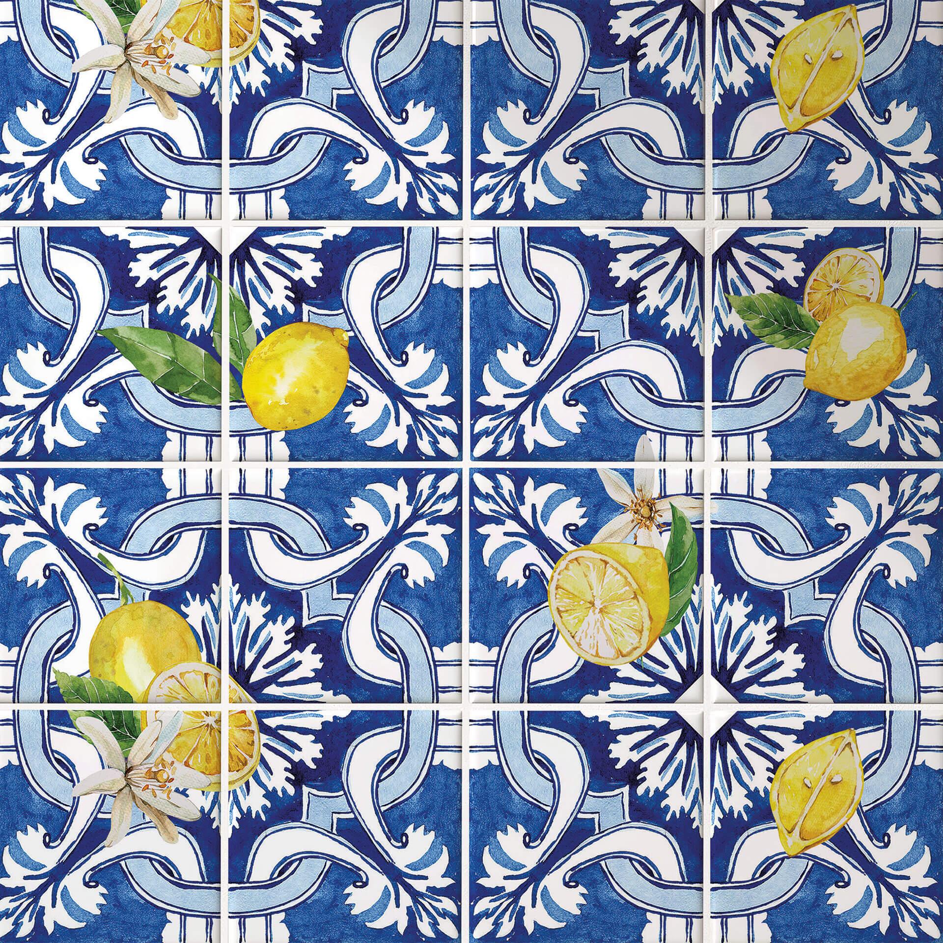 Azulejos Adhesivos Siciliana en azul con limones - lote de 12
