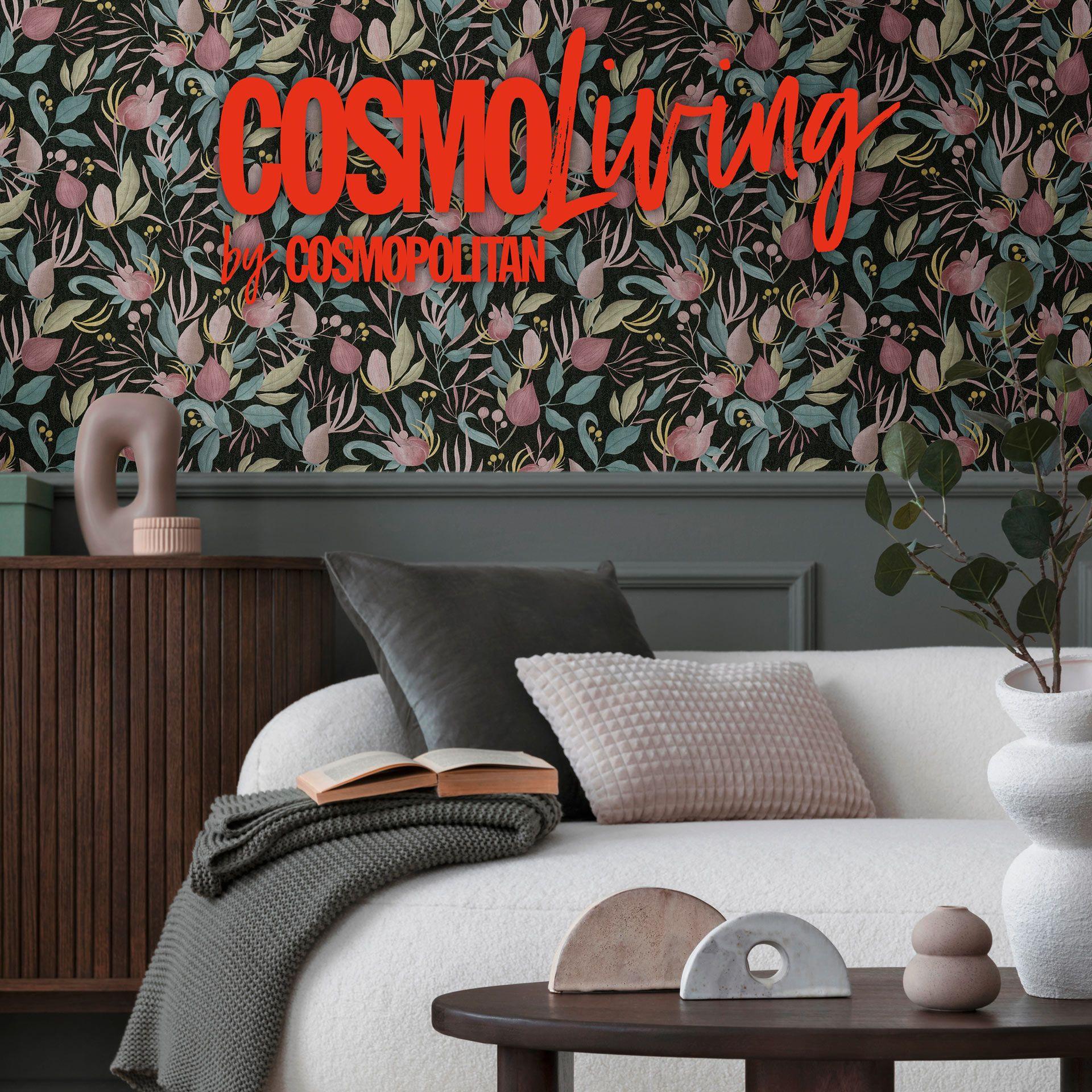 COSMOPOLITAN blossom tapet design sort pink - moderne botanisk ikke-vævet tapet