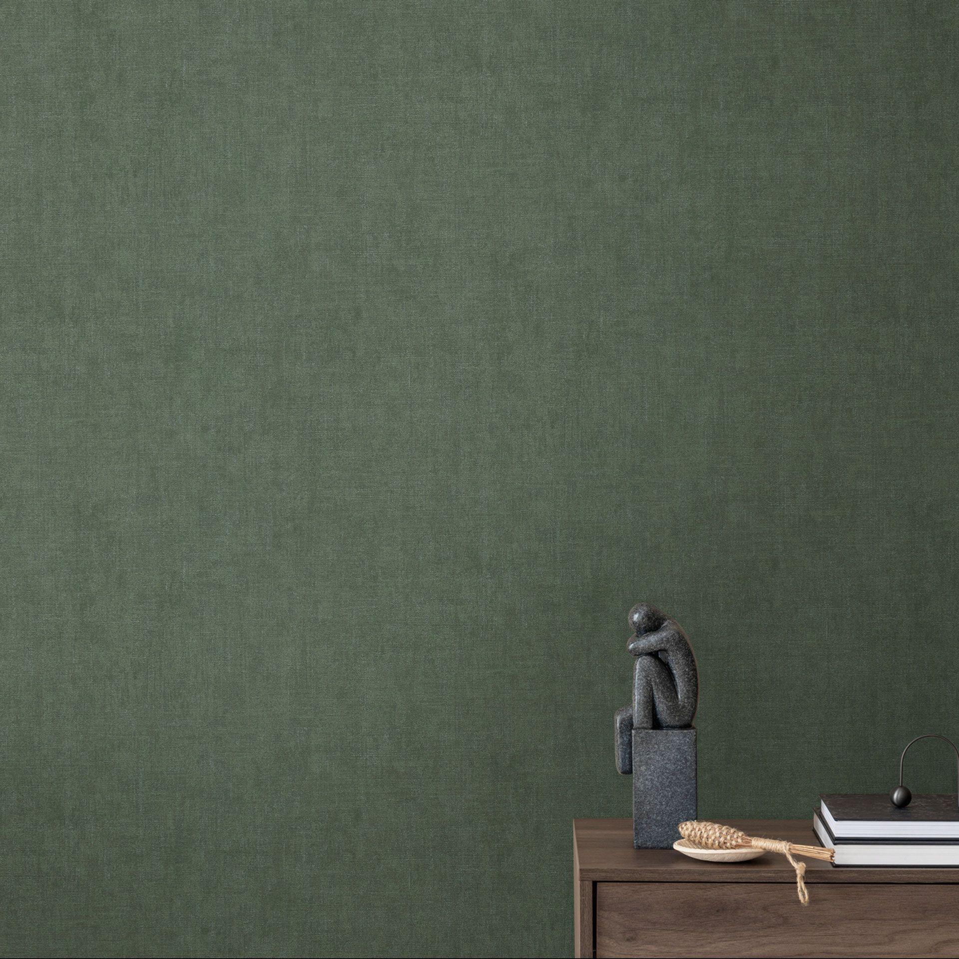 Papel pintado texturado aspecto textil abeto verde - papel pintado no tejido moderno discreto