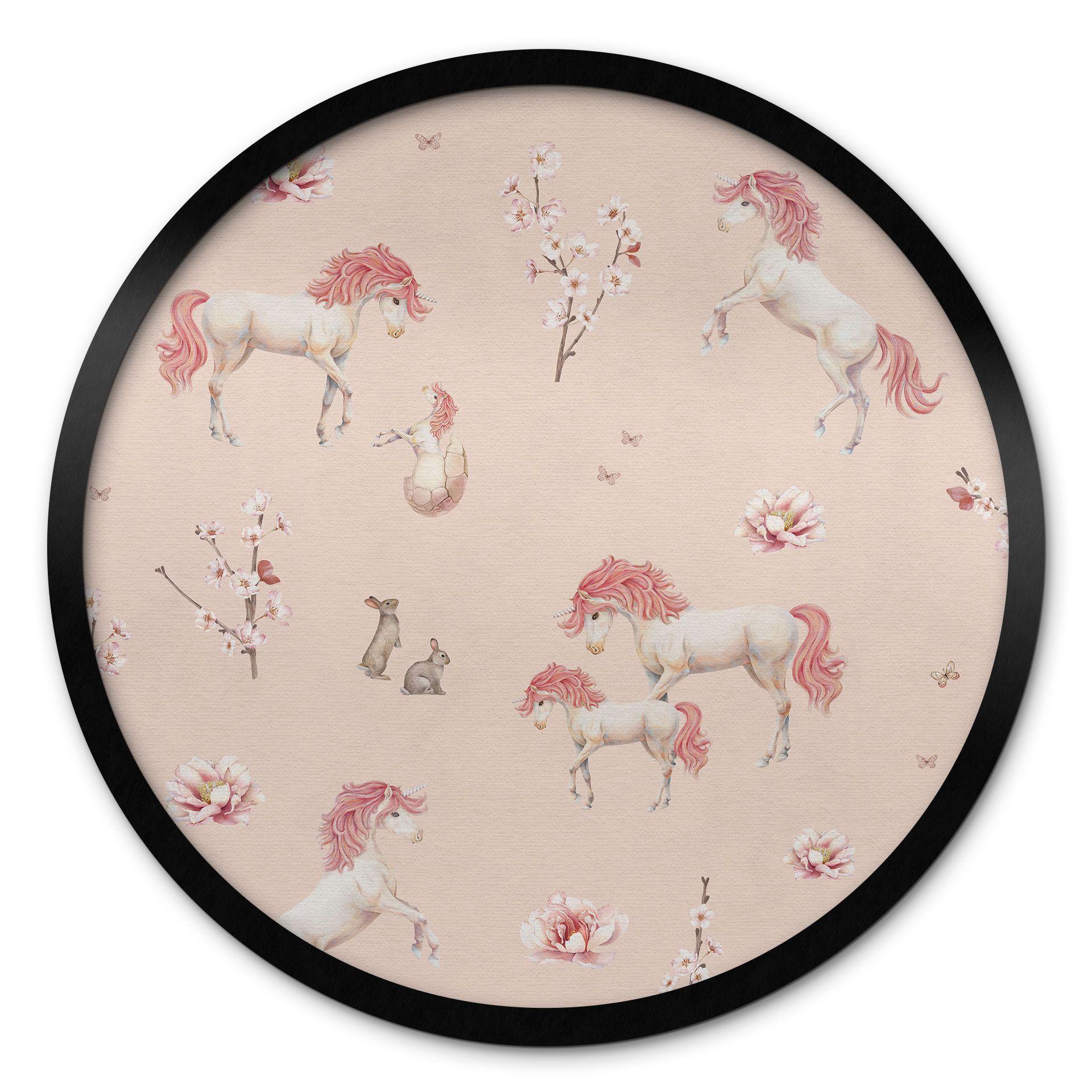 Póster de unicornios encantados con cerezos en flor - Kikki Belle - Redondo