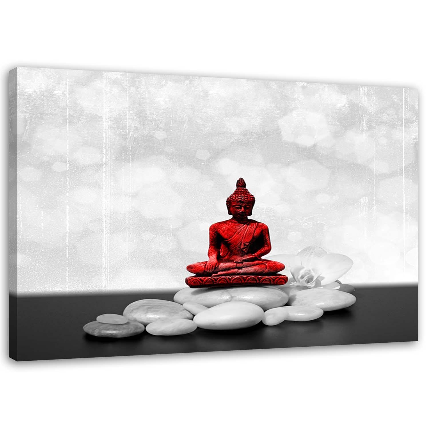 Canvasbillede, Rød Buddha på sten
