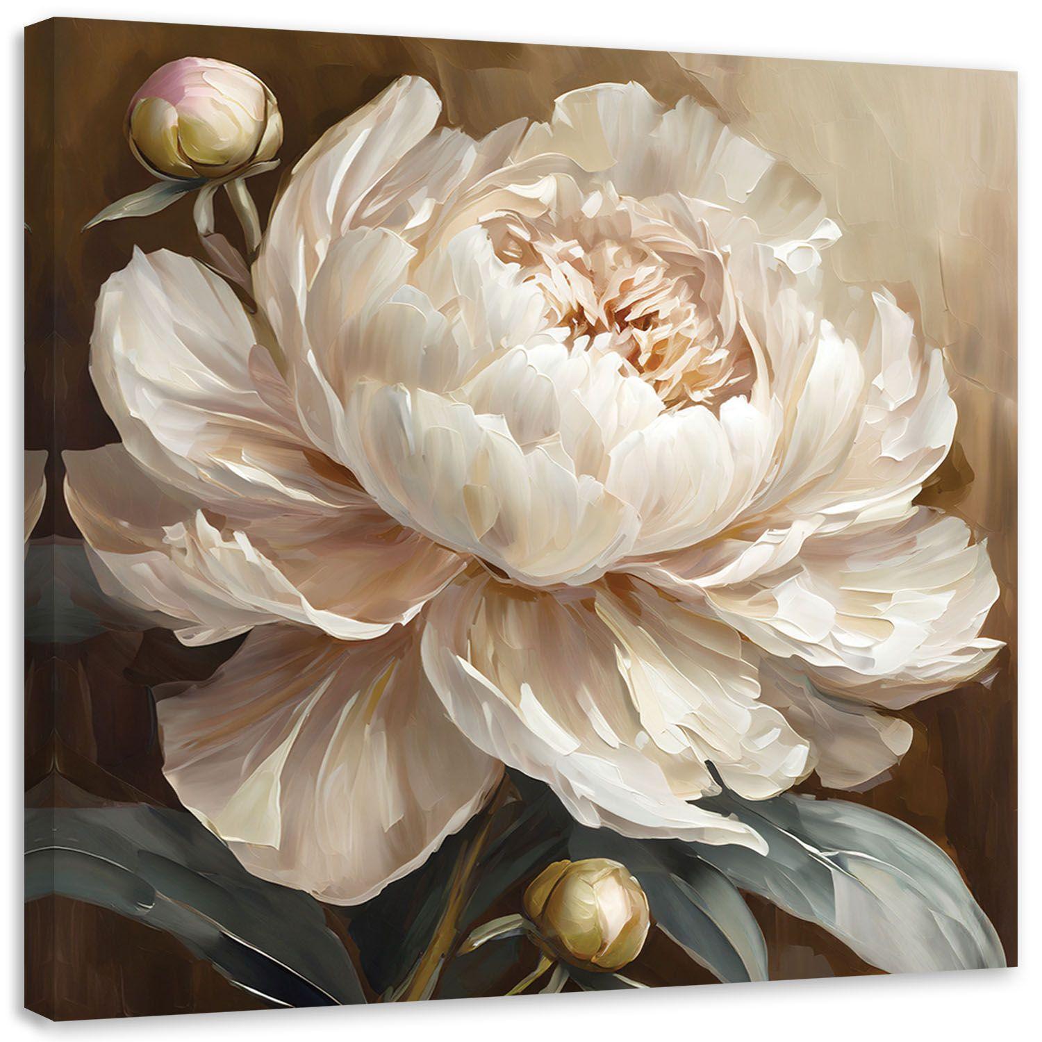 Canvasbillede, pæon beige malet