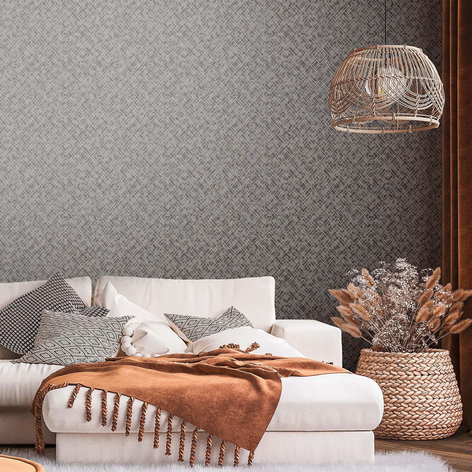 Papel pintado de diseño negro oro - papel pintado moderno gráfico no tejido con motivo brillante