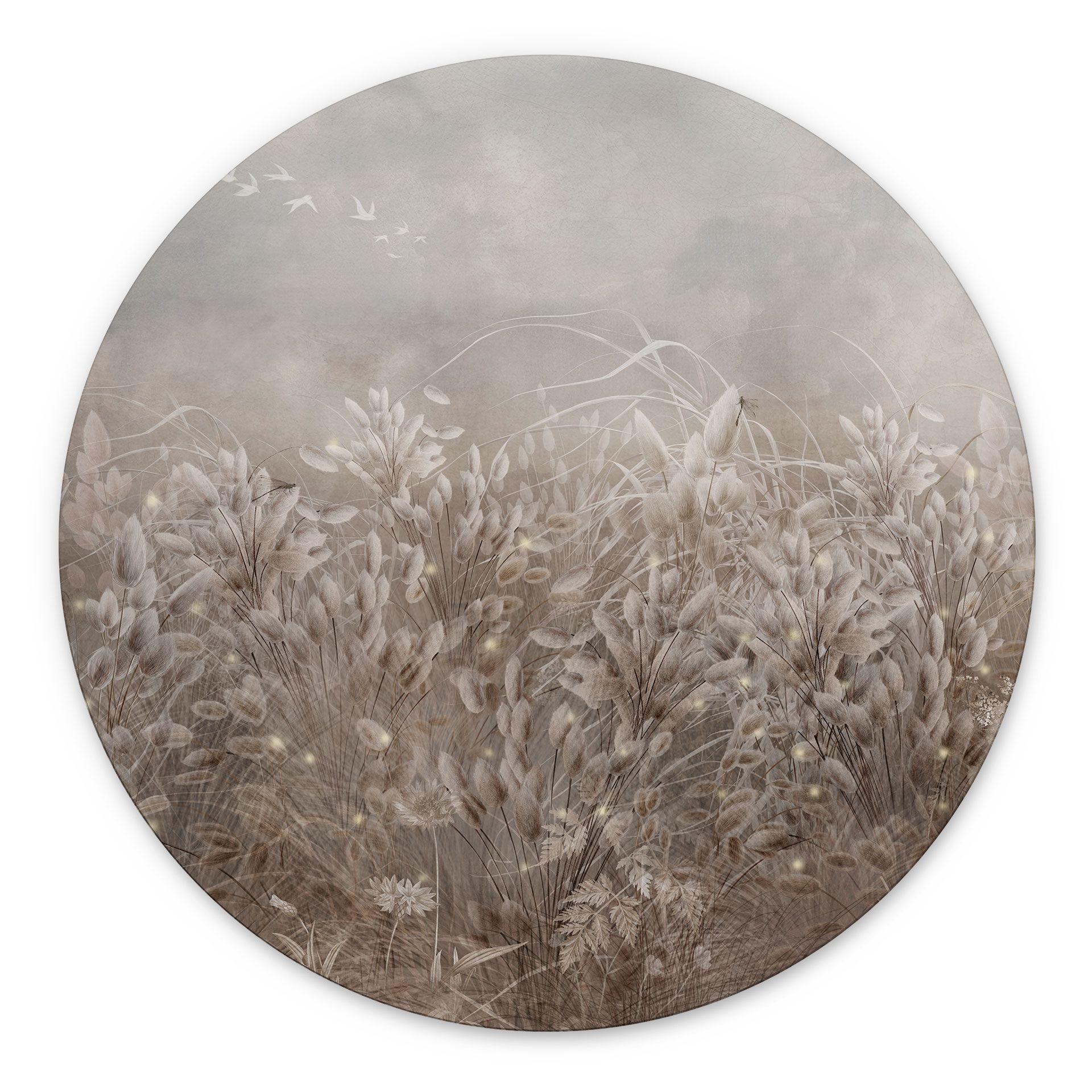 Wanddecoratie Pampasgras en grassen in beige - Ms Tiff - Alu-Dibond Rond