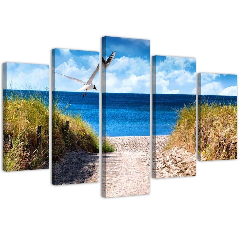 5 stykke lærredstryk Landskab Sea Beach Grass