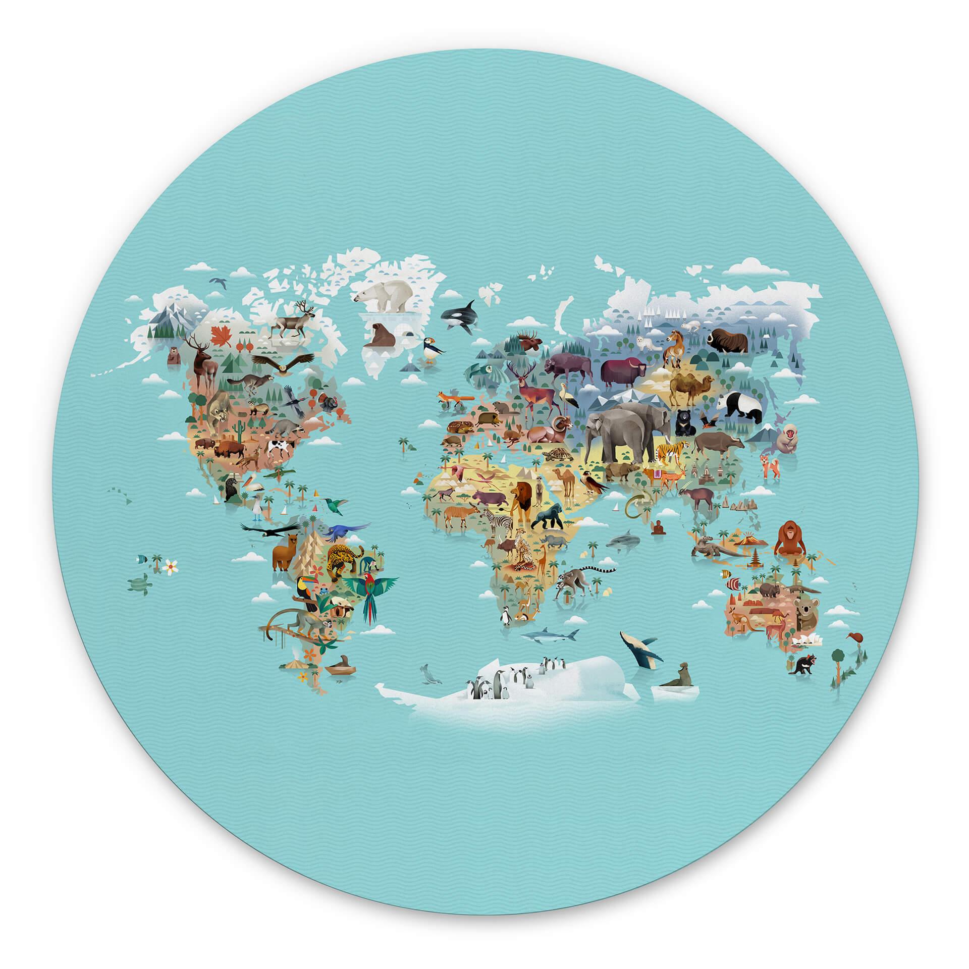 Vægcirkel Braun - World Map – print på aluminium (Alu-Dibond)