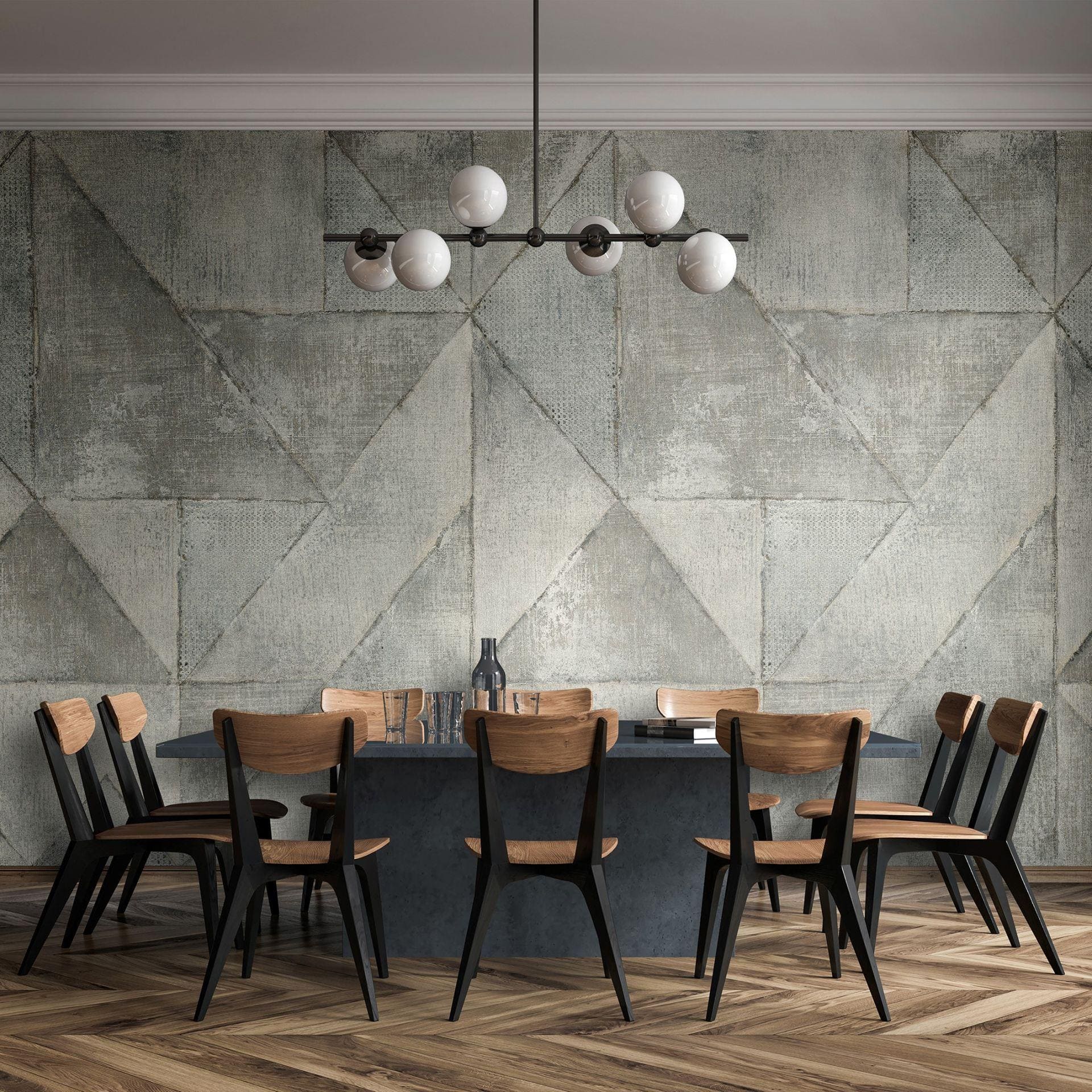 Fototapet Geometrisk betonlook i lysegrå med trekanter 3,4 x 2,65 m