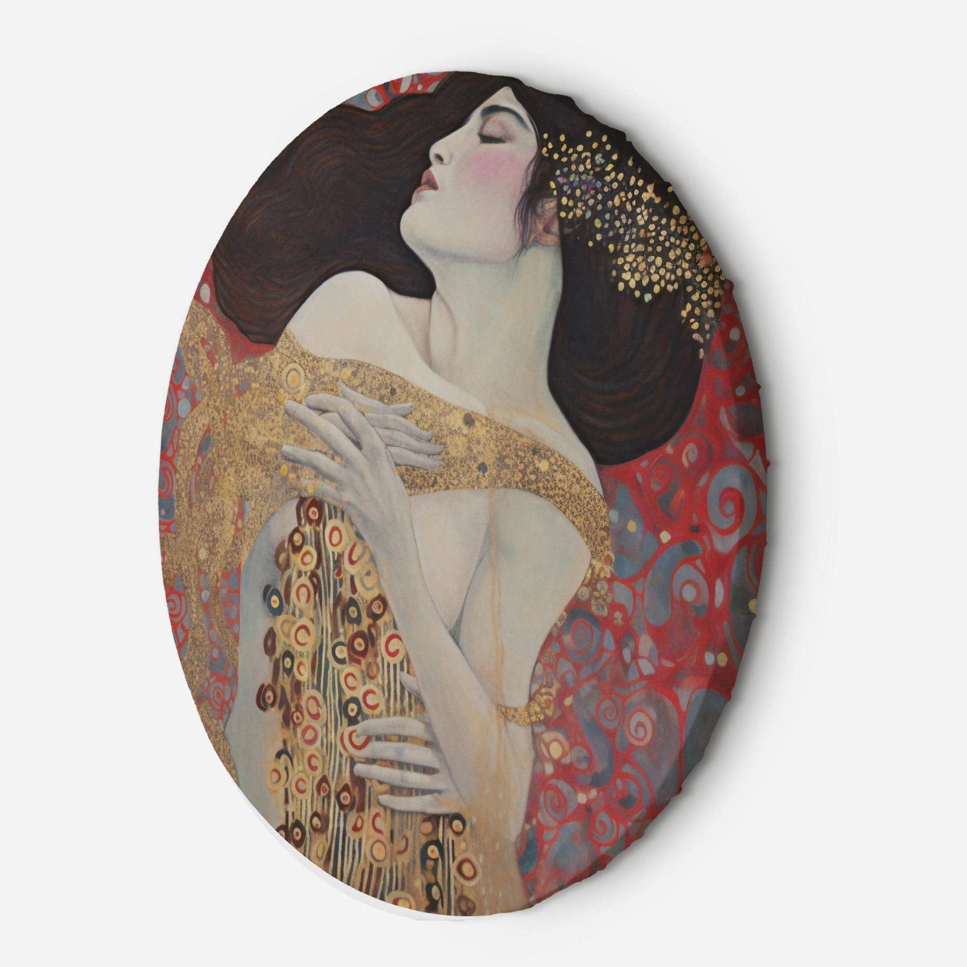 Rundt lærredsbillede - Kvinde rød abstrakt - G. Klimt