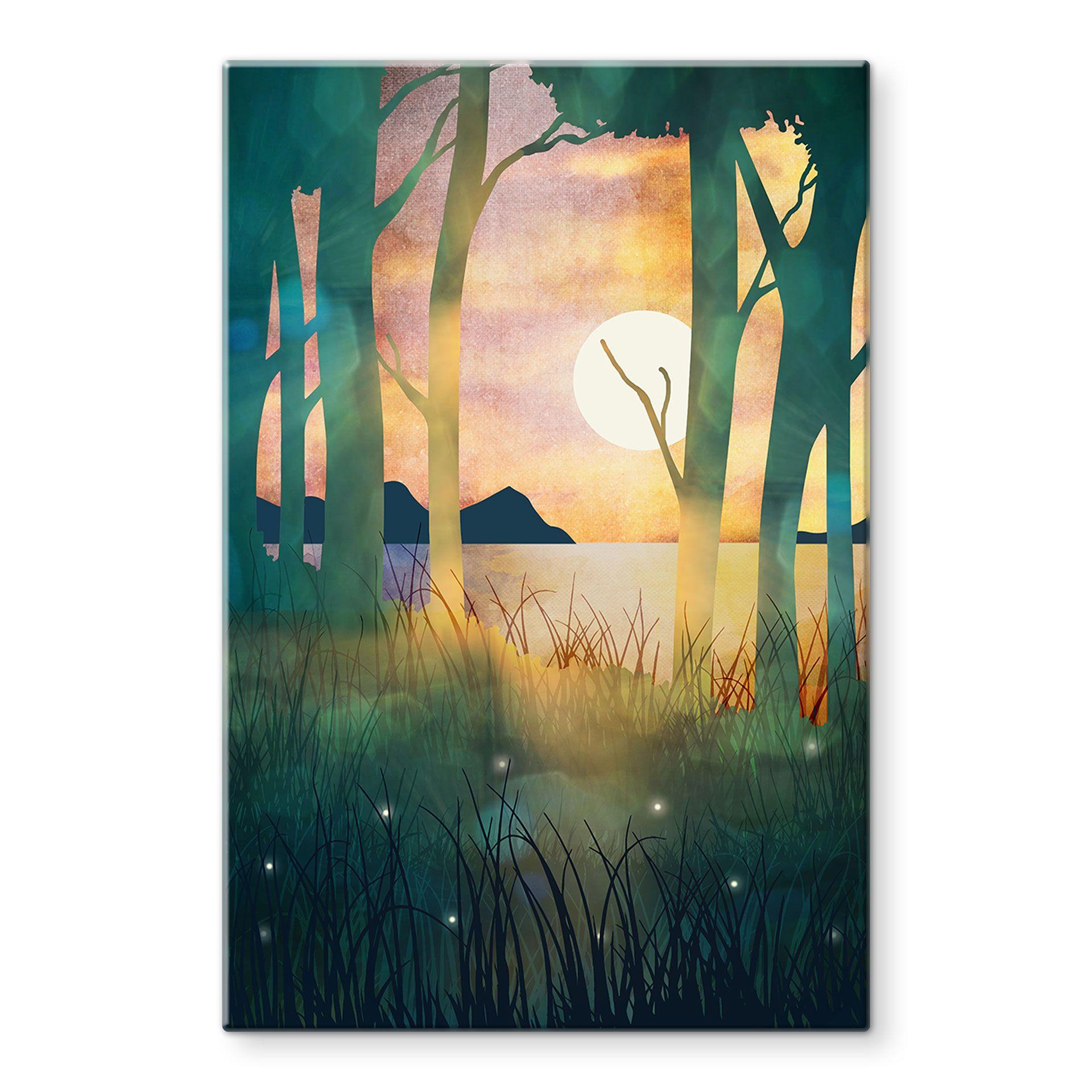 Glasbillede - Skovens magi ved solnedgang - SpaceFrog Designs