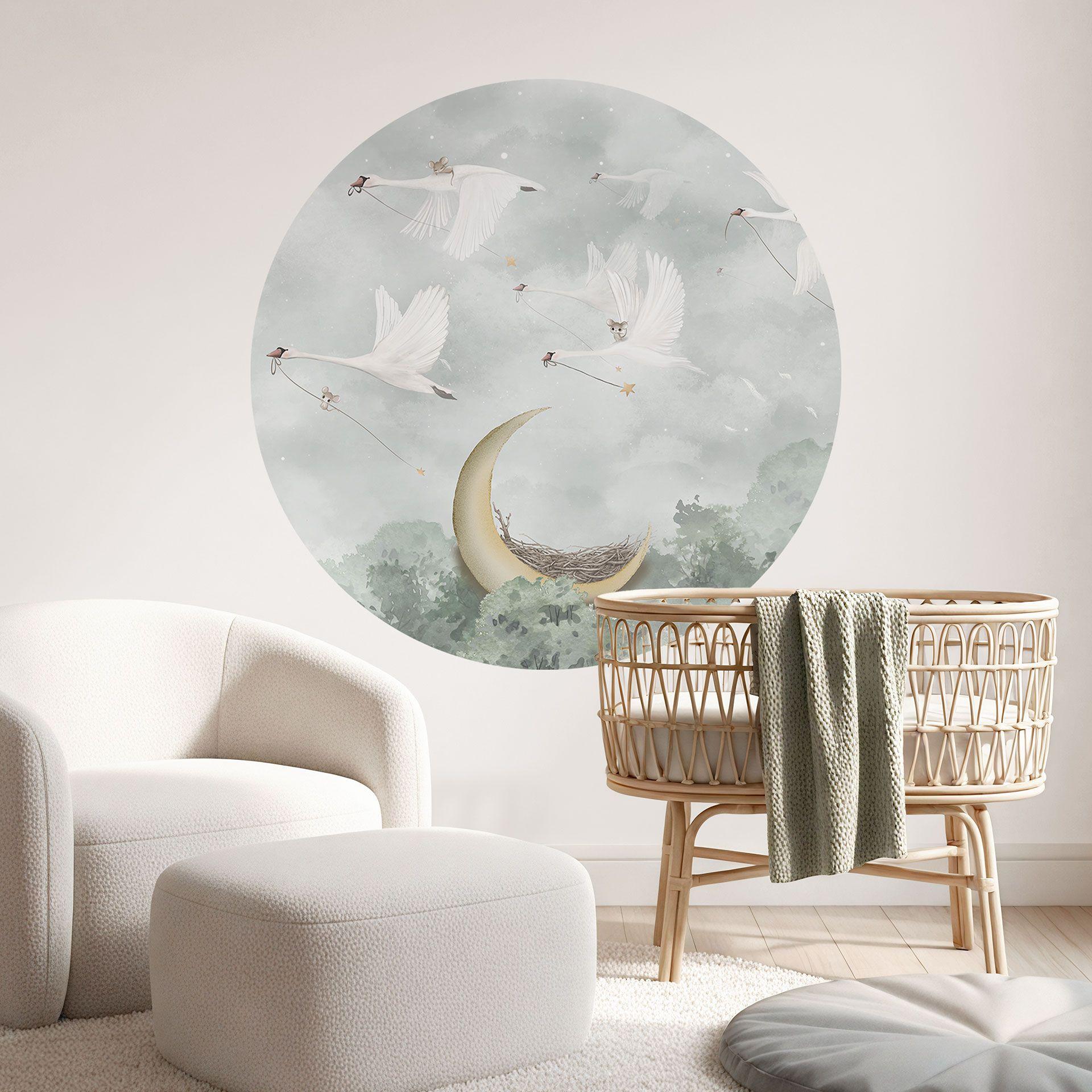 Sticker mural cygnes et souris en vol d'étoiles - Ms Tiff - Rond