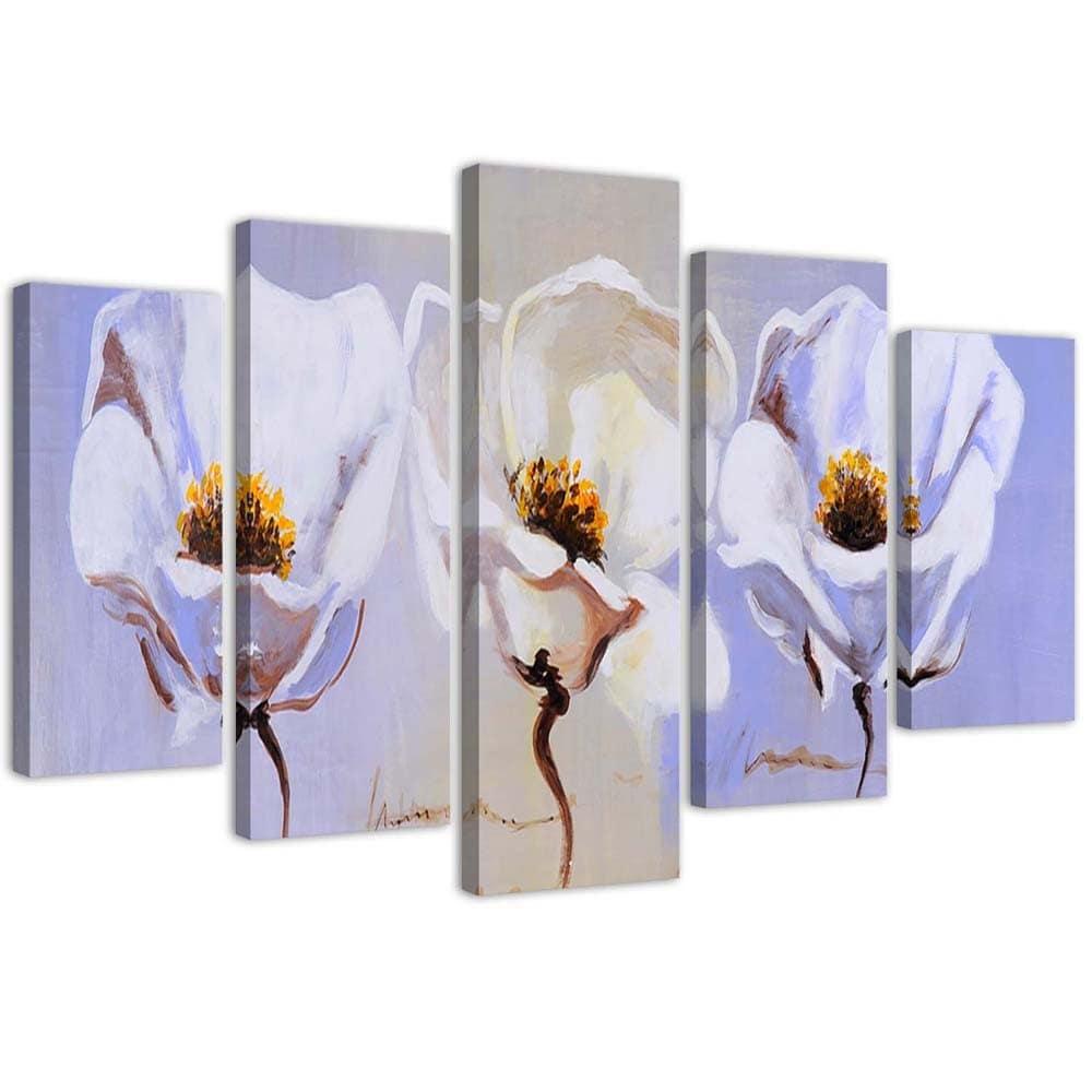 5 stykke lærredsprint Blomster Hvid Natur