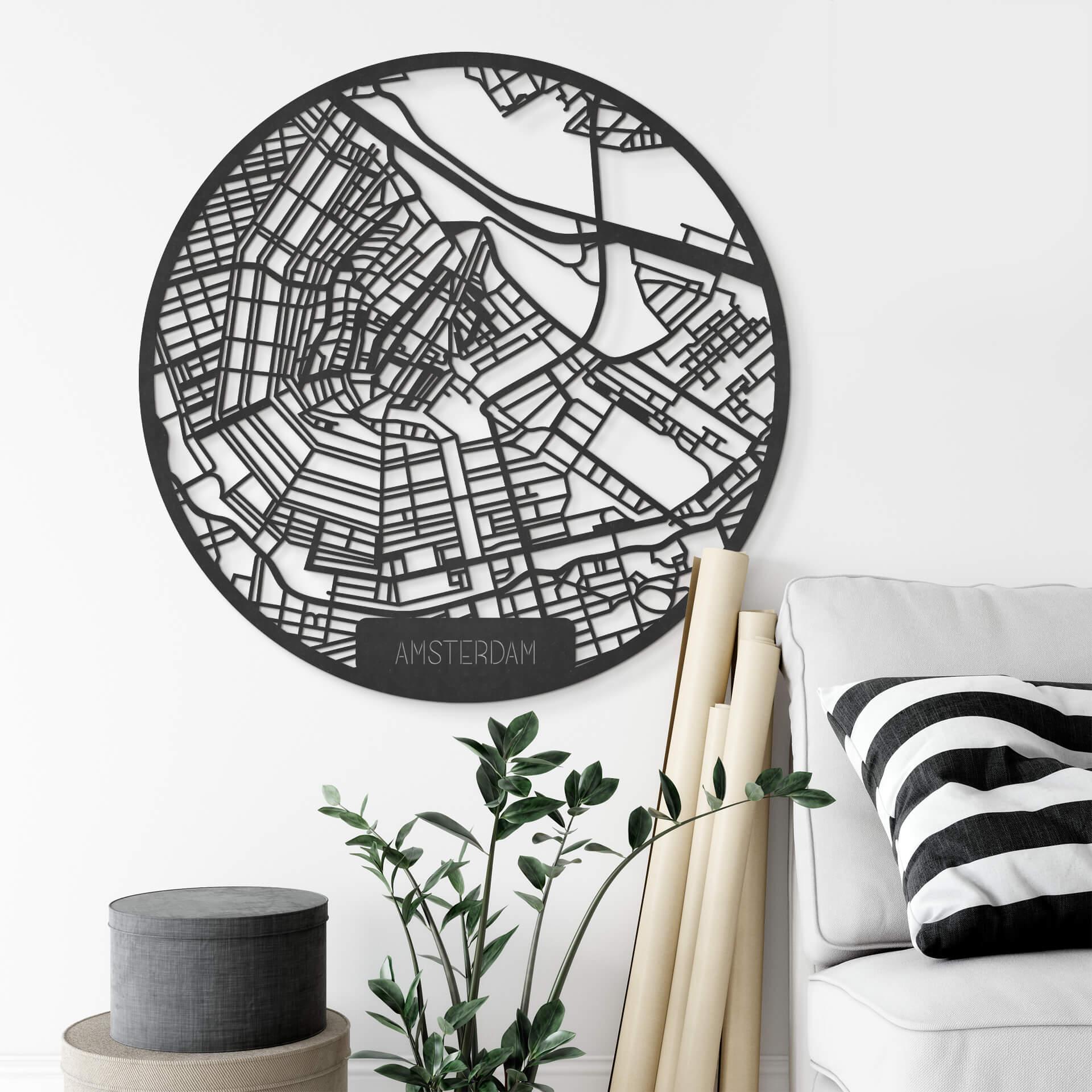 MDF - Decoración en madera mapa ciudad Amsterdam - Redondo