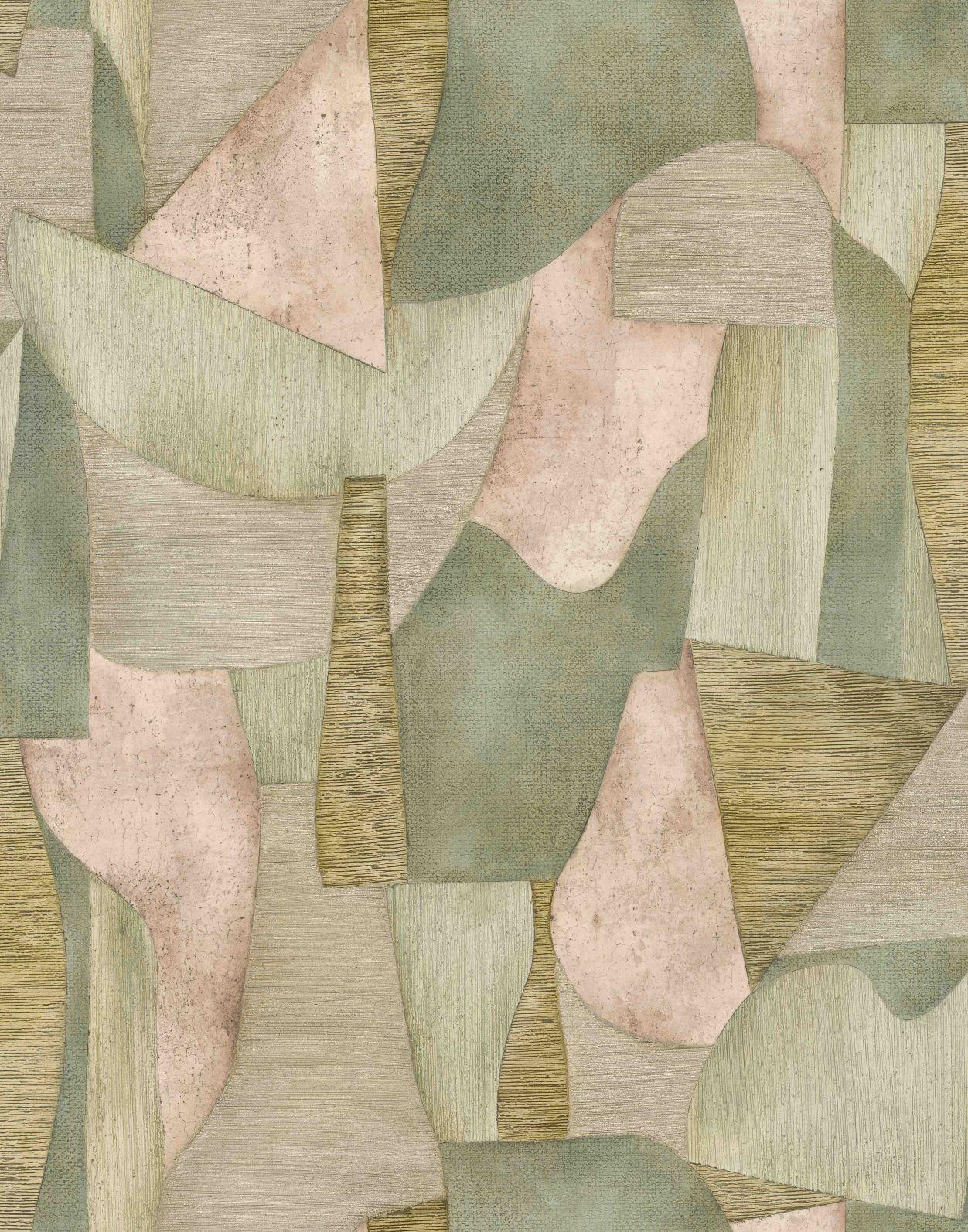 Fototapet Abstrakte geometriske former i salviegrøn beige rose 2,7 x 2,12 m