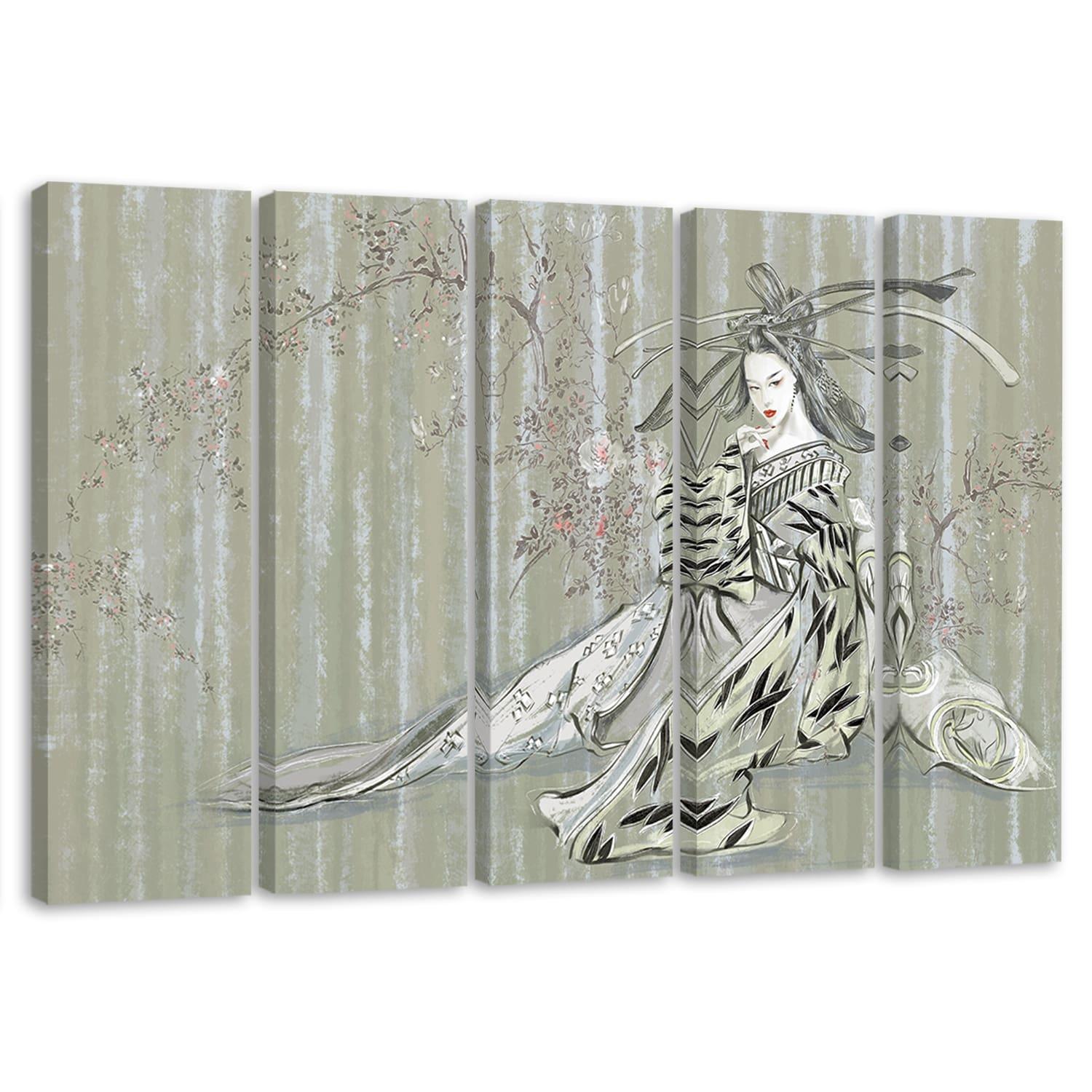 5 stykke lærredstryk, traditionel japansk geisha