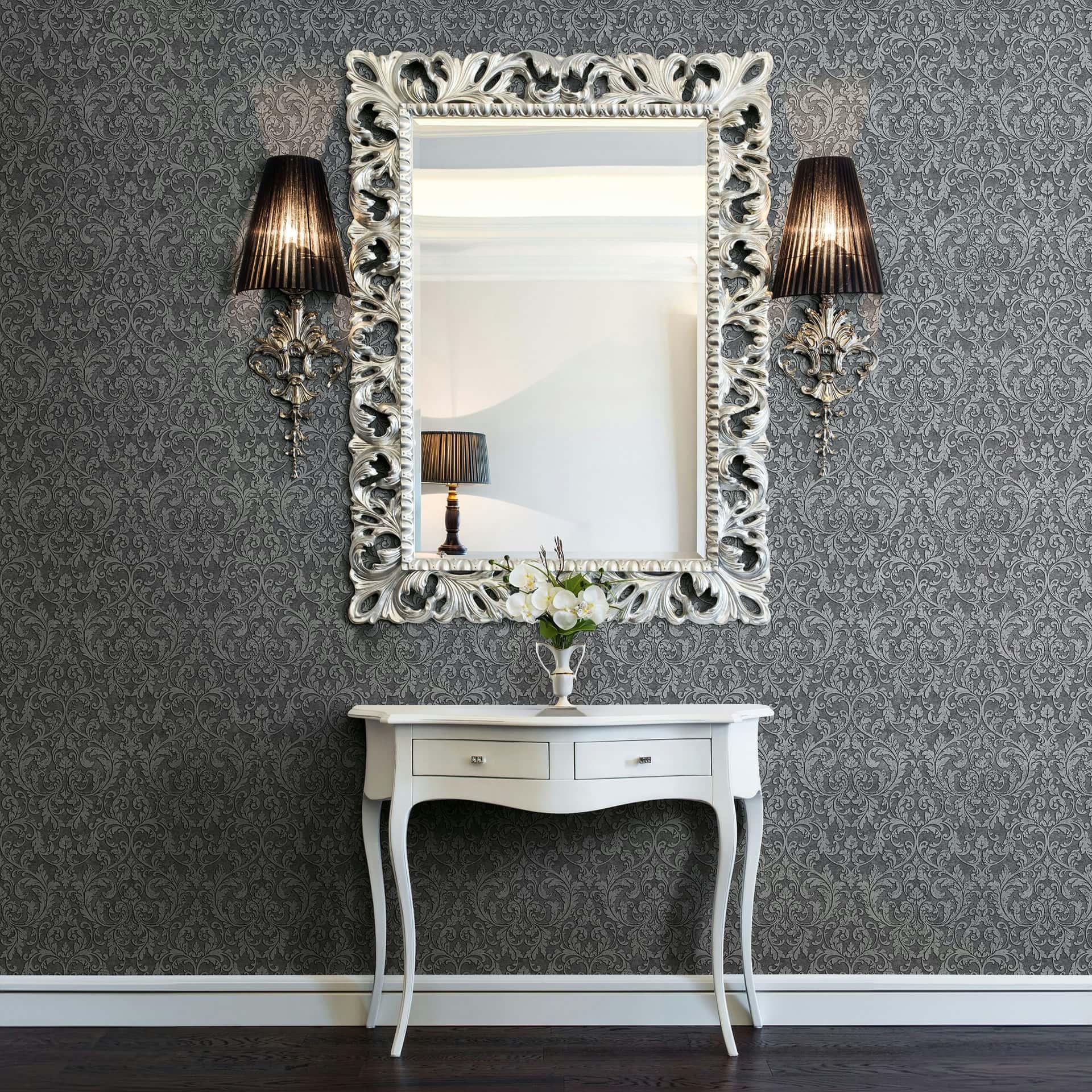 Ikke-vævet tapet Ornamental Ornamental Classic mat i antracit 