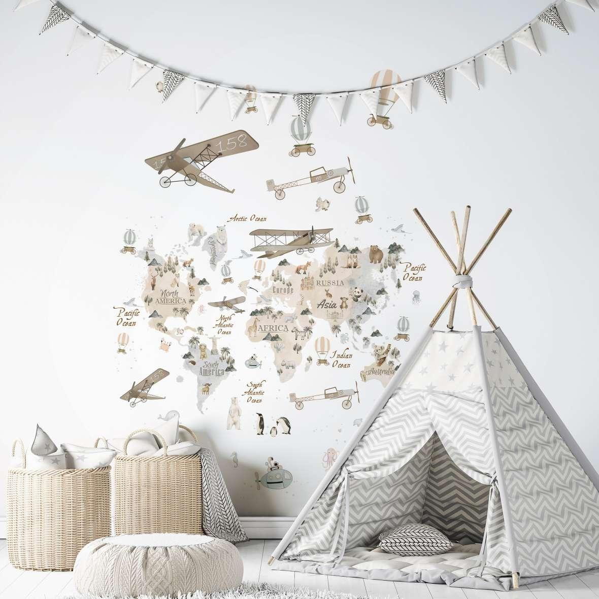 Børnetapet, non-woven tapet med illustration Kids Walls hvid, beige 