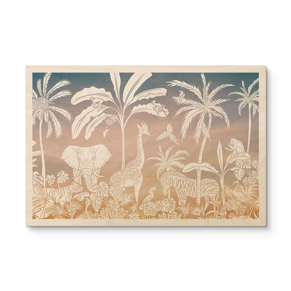 Cuadro de madera selva paradisíaca con animales salvajes - Ombre - Kikki Belle