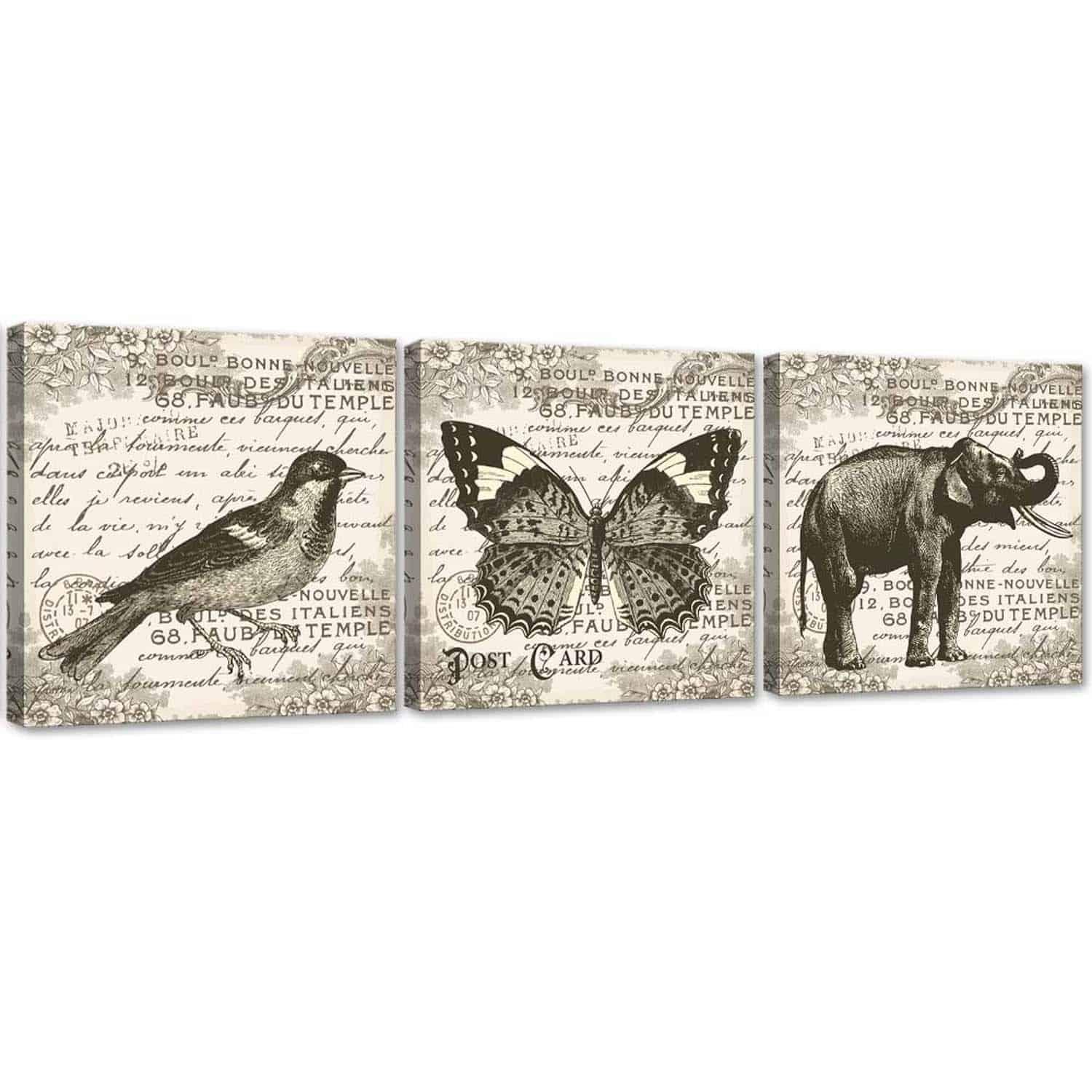 3 stykke lærredstryk Animals Retro