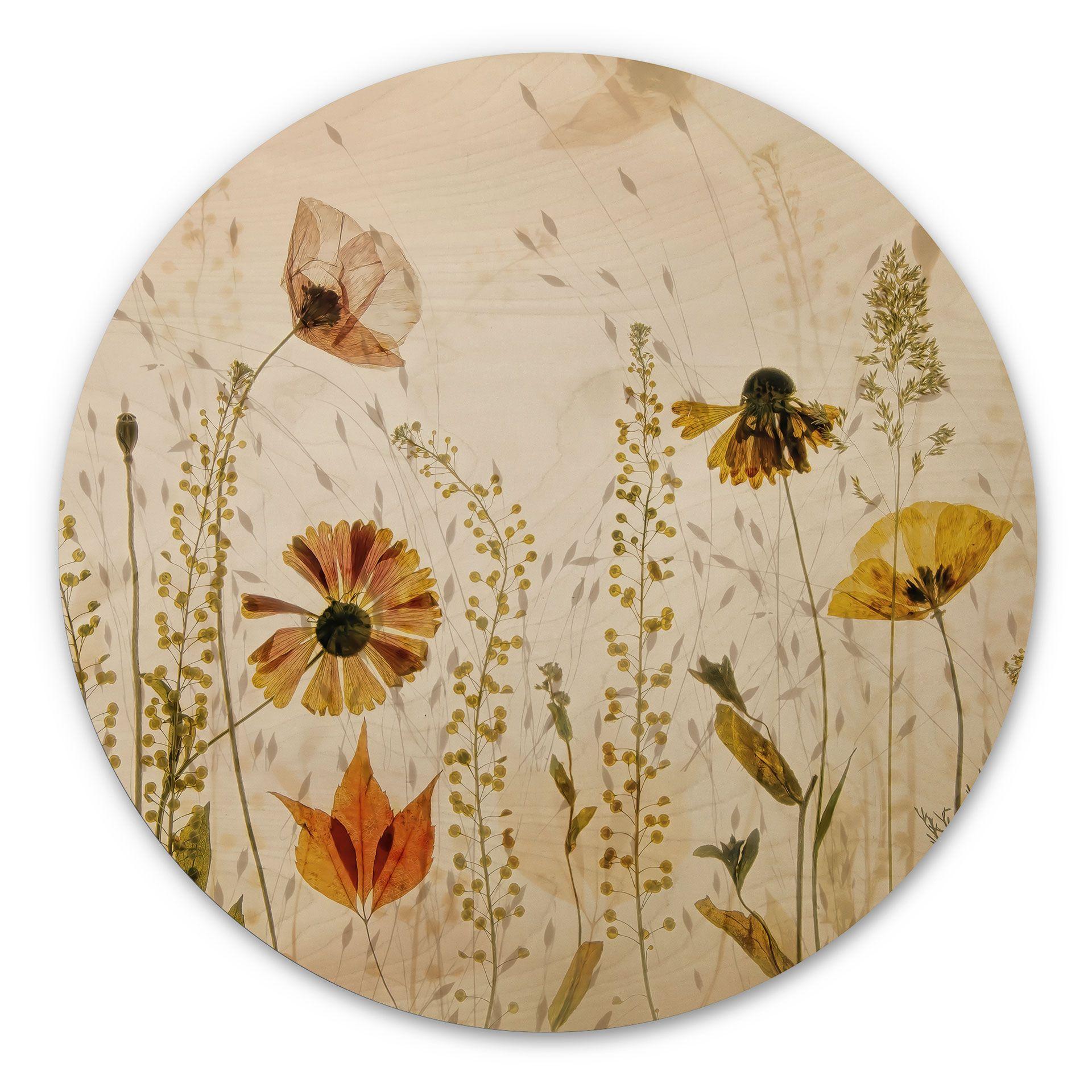 Cuadro de madera Flores silvestres del prado a la luz del sol - Talen - Redondo
