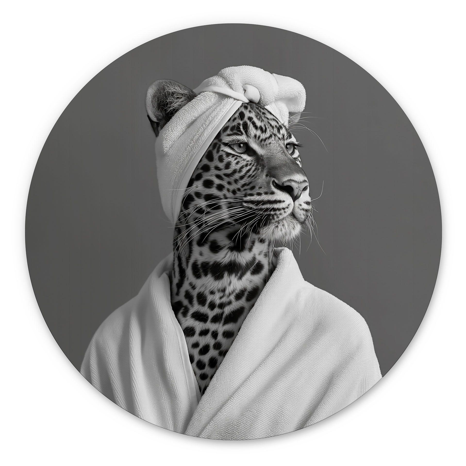 Royale Spa time-out med leopard - Rahner - rund – print på aluminium (Alu-Dibond)