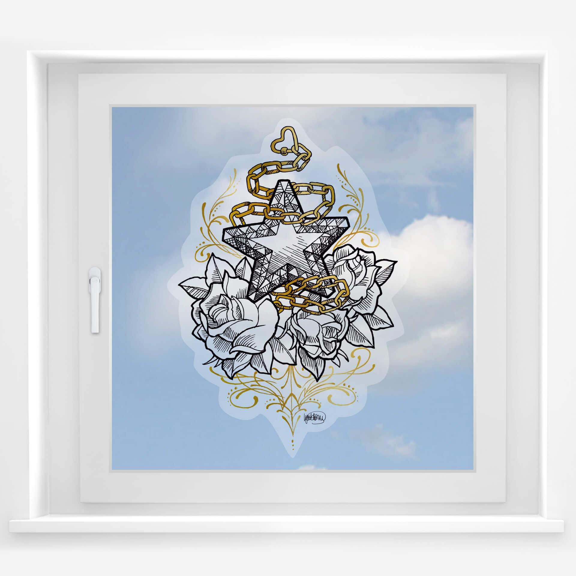 Cuadro de ventana LA Ink estrella sobre rosas
