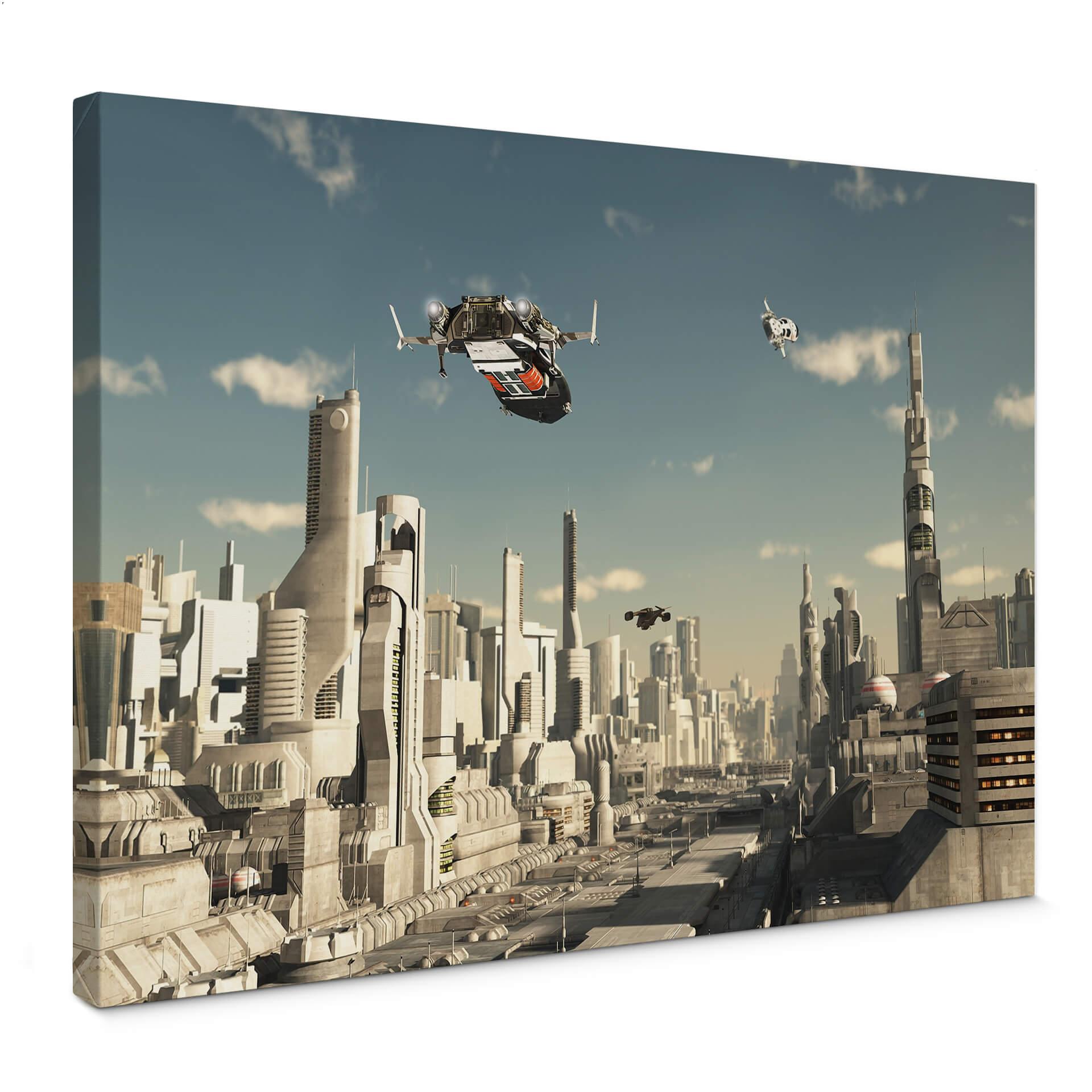 Canvastavla - 3D-landning Sci-Fi stad