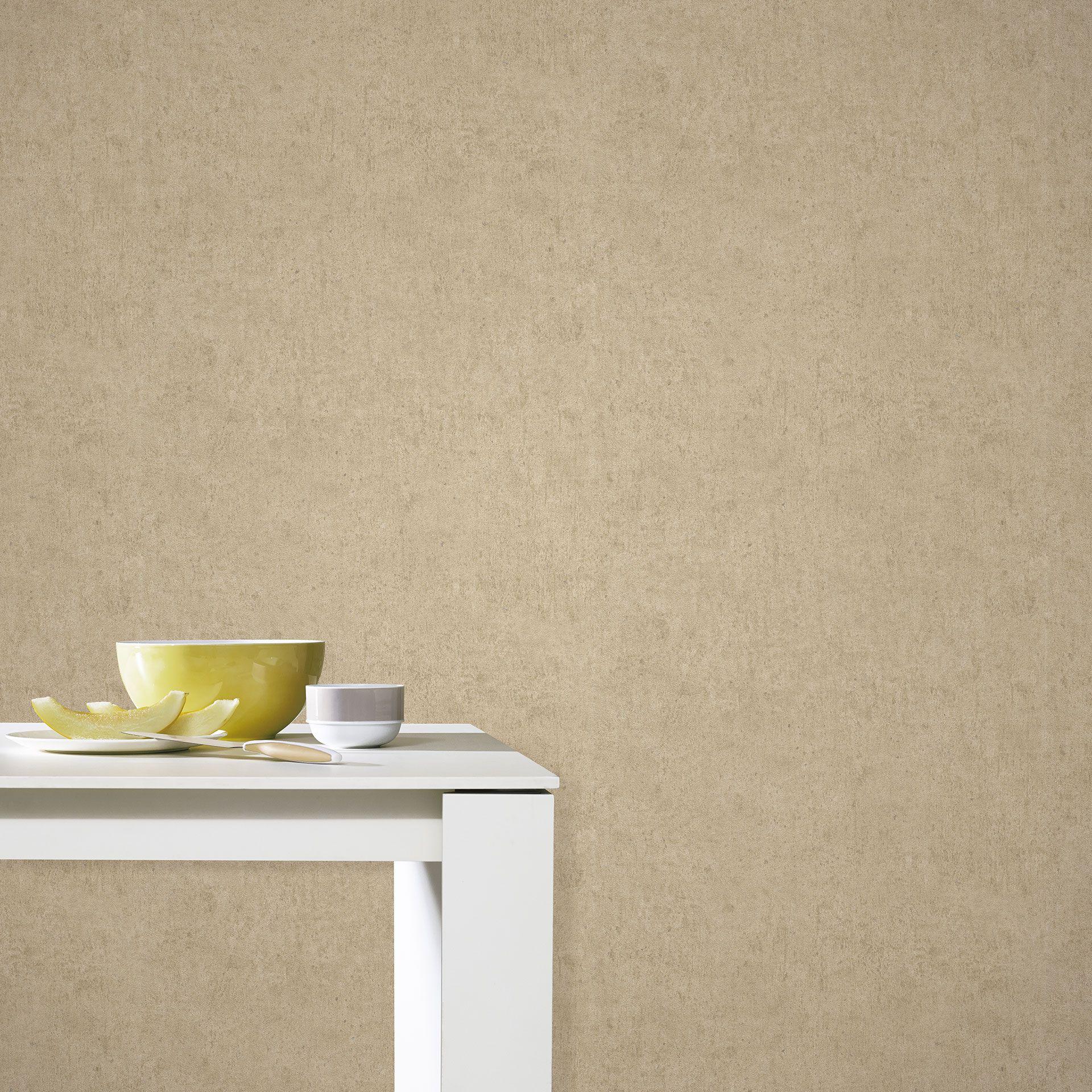 Non-woven tapet med betonmotiver, ensfarvet, beige