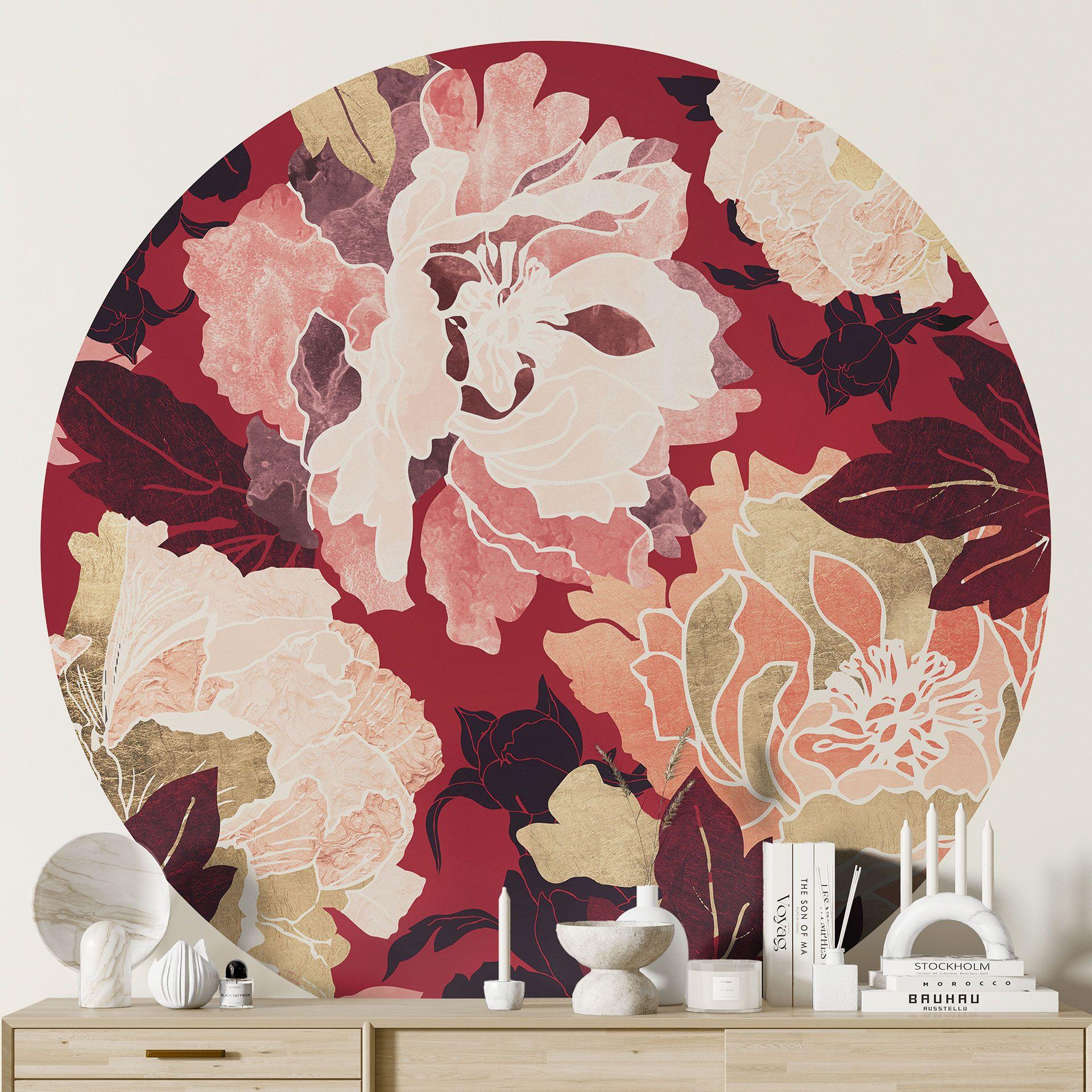 Tapet cirkel Pæoner med store blomster - SpaceFrog Designs - vliesetapet/selvklæbende non-woven tape
