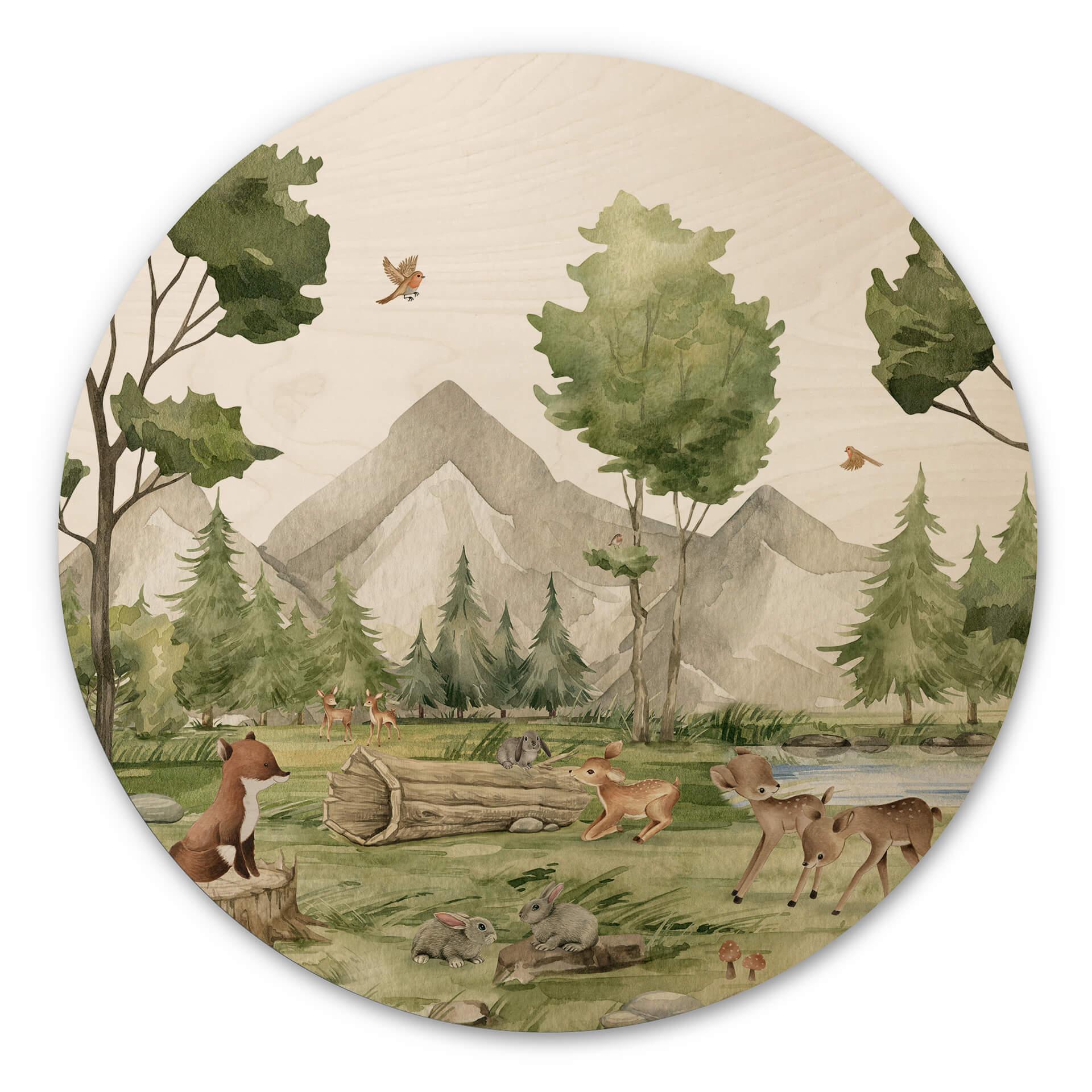 Væg cirkel træ Oliver Robins - Cute Forest Animals