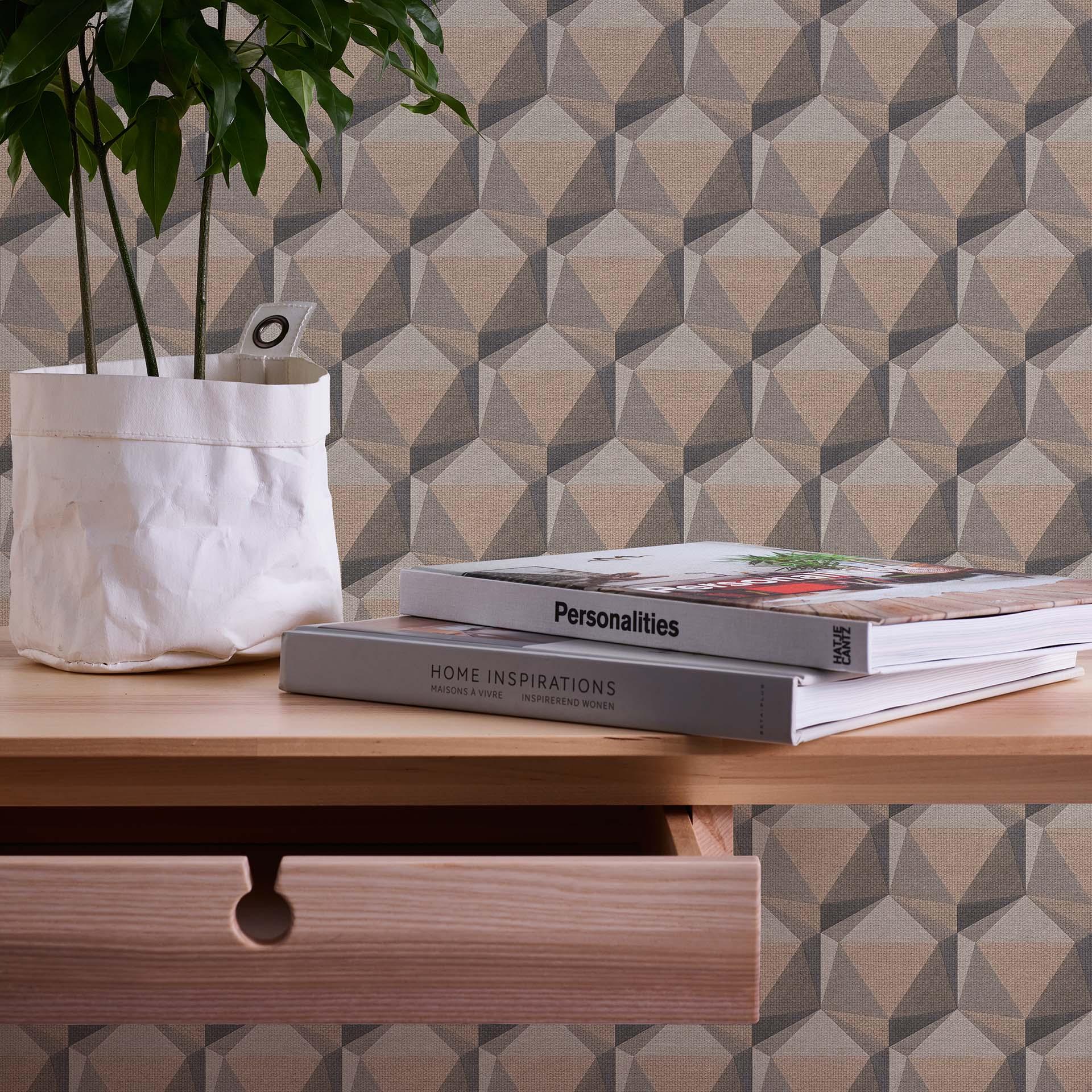 papel pintado 3D beige gris - papel pintado moderno no tejido geométrico 