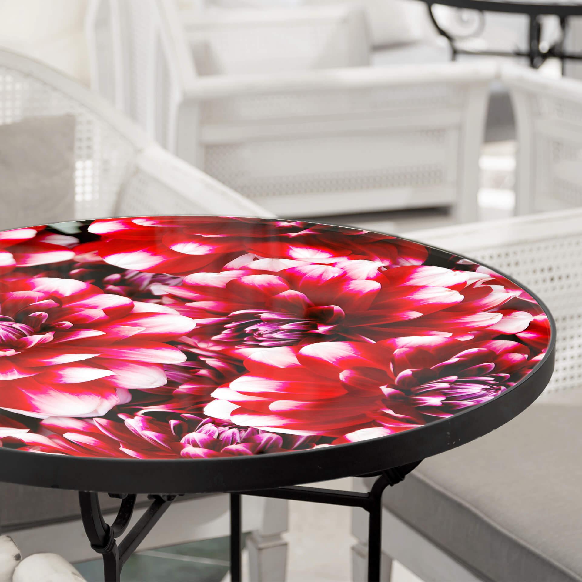 Plateau de table en verre - Floraison rouge - Rond