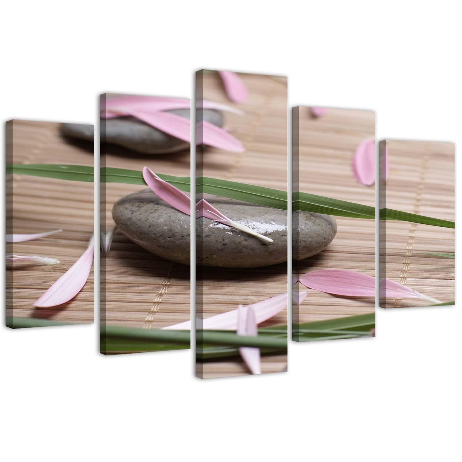 5 stykke lærredstryk Stone Zen blomster