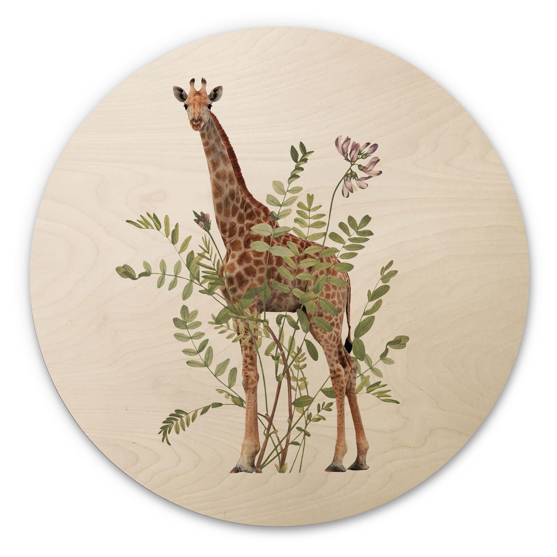Cuadro de madera Jirafa Floral - Frida Floral Studio - Redondo