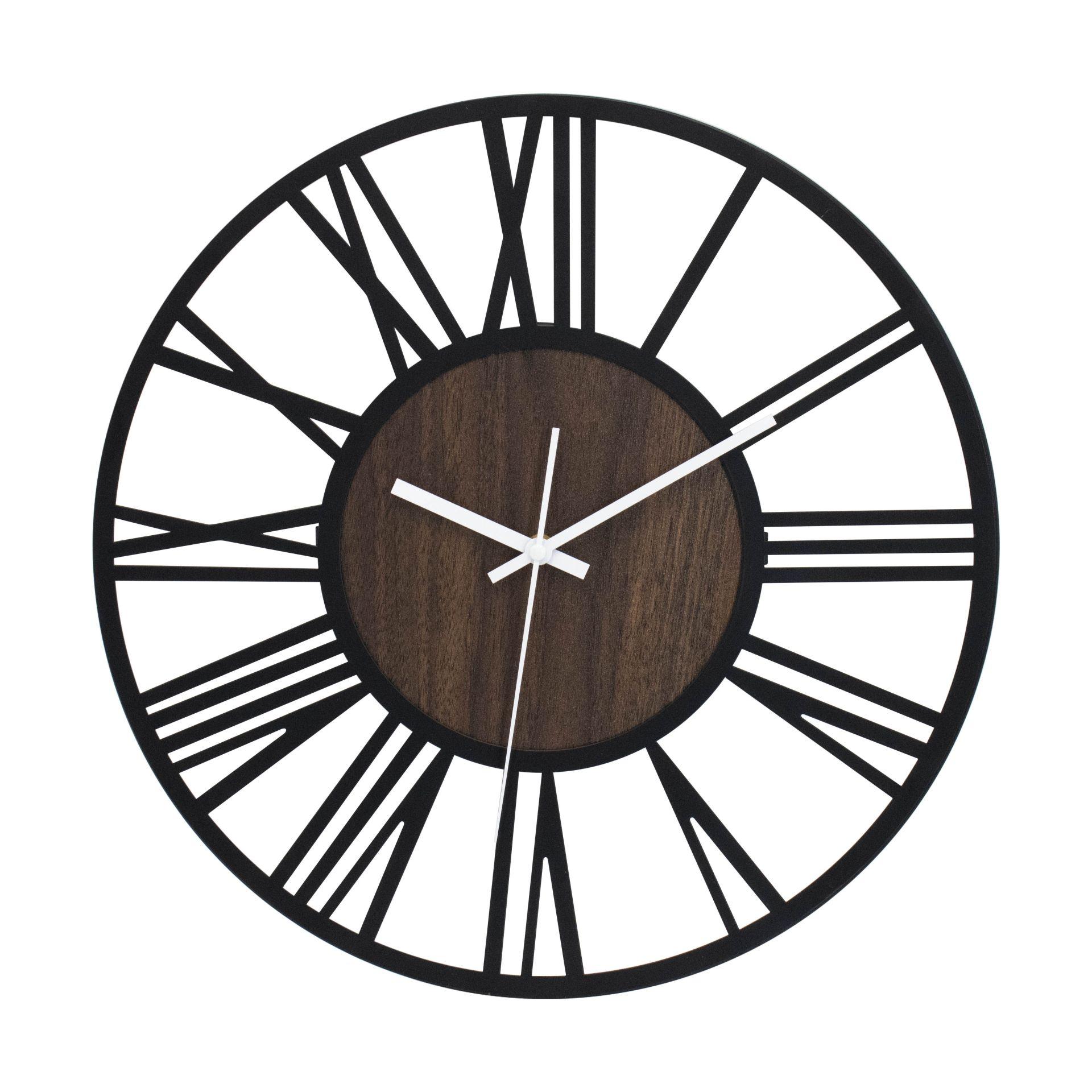 Design vægur Wood & Steel med valnøddetræslook og romertal Ø40 cm
