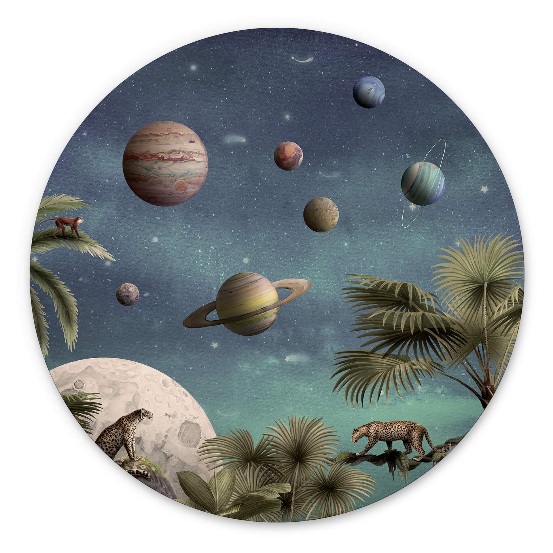 Vægcirkel Kikki Belle - Tropical Fantasy in Space – print på aluminium (Alu-Dibond)