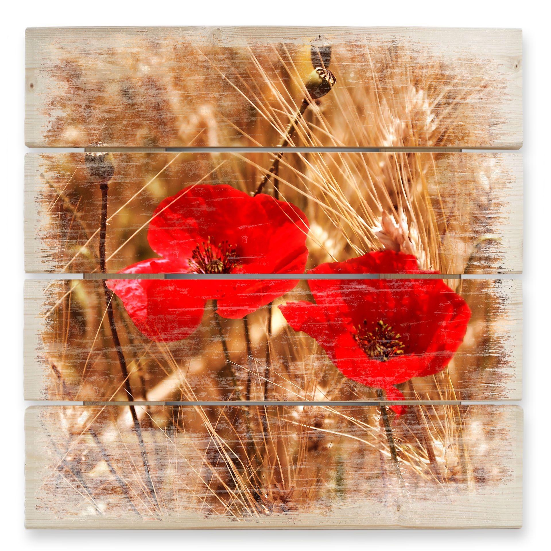 Cuadro de madera amapolas en flor en un campo - 40x41,5 cm